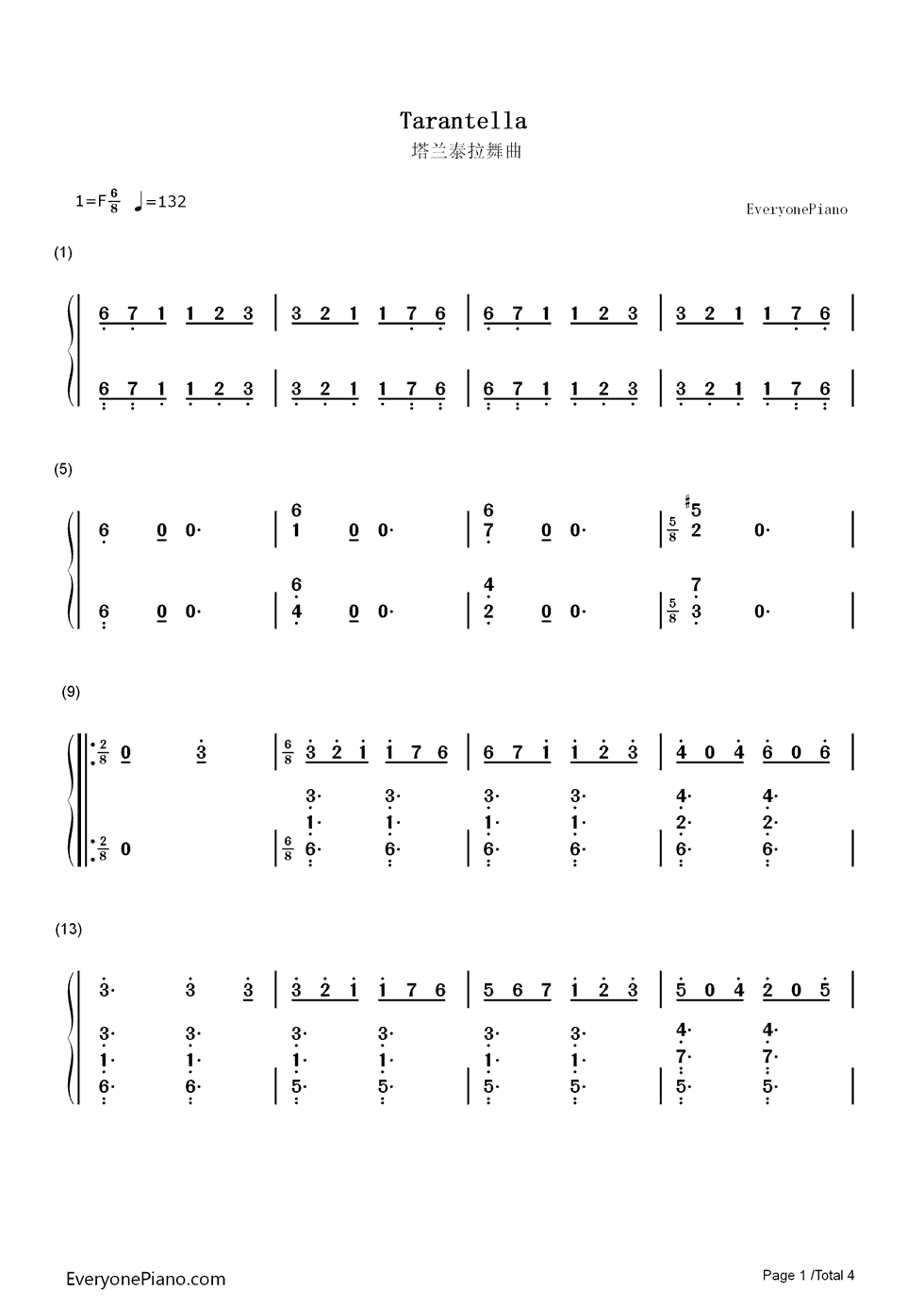 塔兰泰拉舞曲钢琴简谱_数字双手_布格缪勒