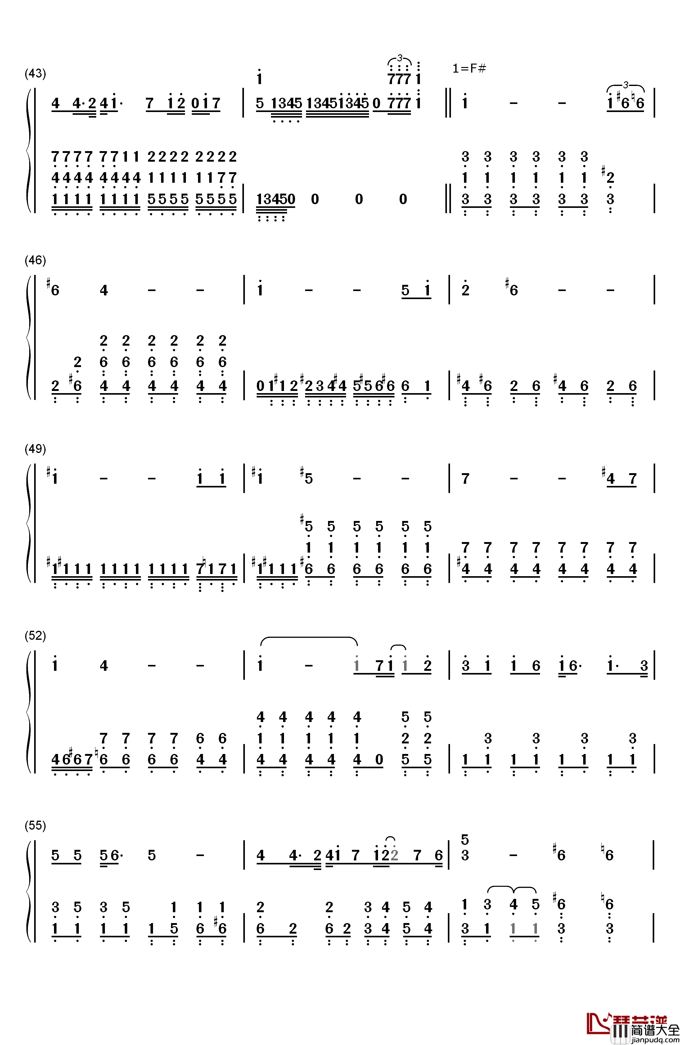 海芋恋钢琴简谱_数字双手_萧敬腾