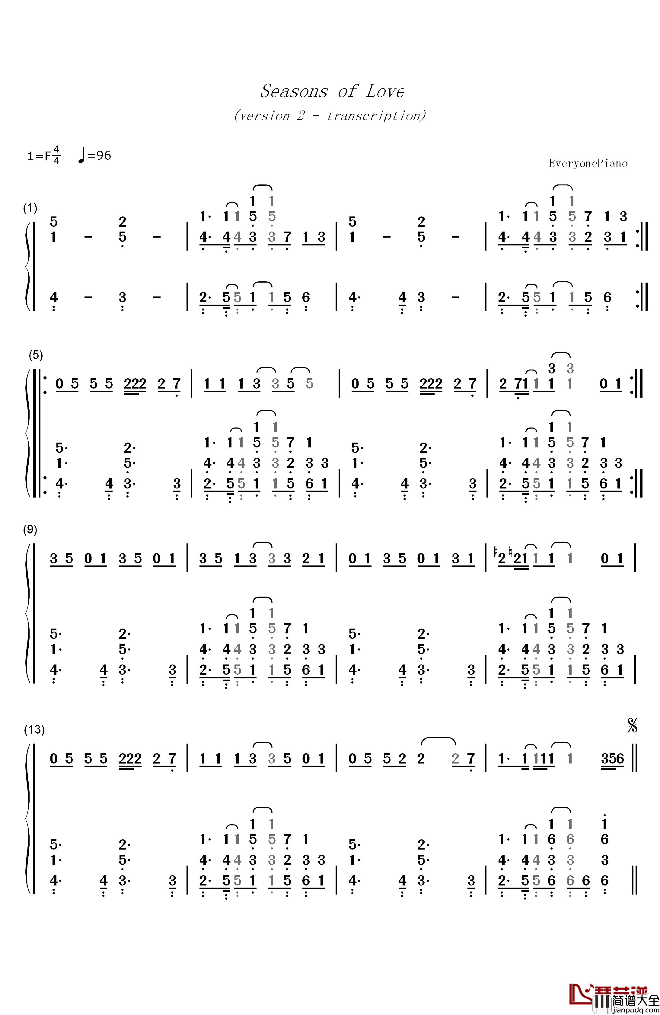 Seasons_of_Love钢琴简谱_数字双手_Jonathan_Larson