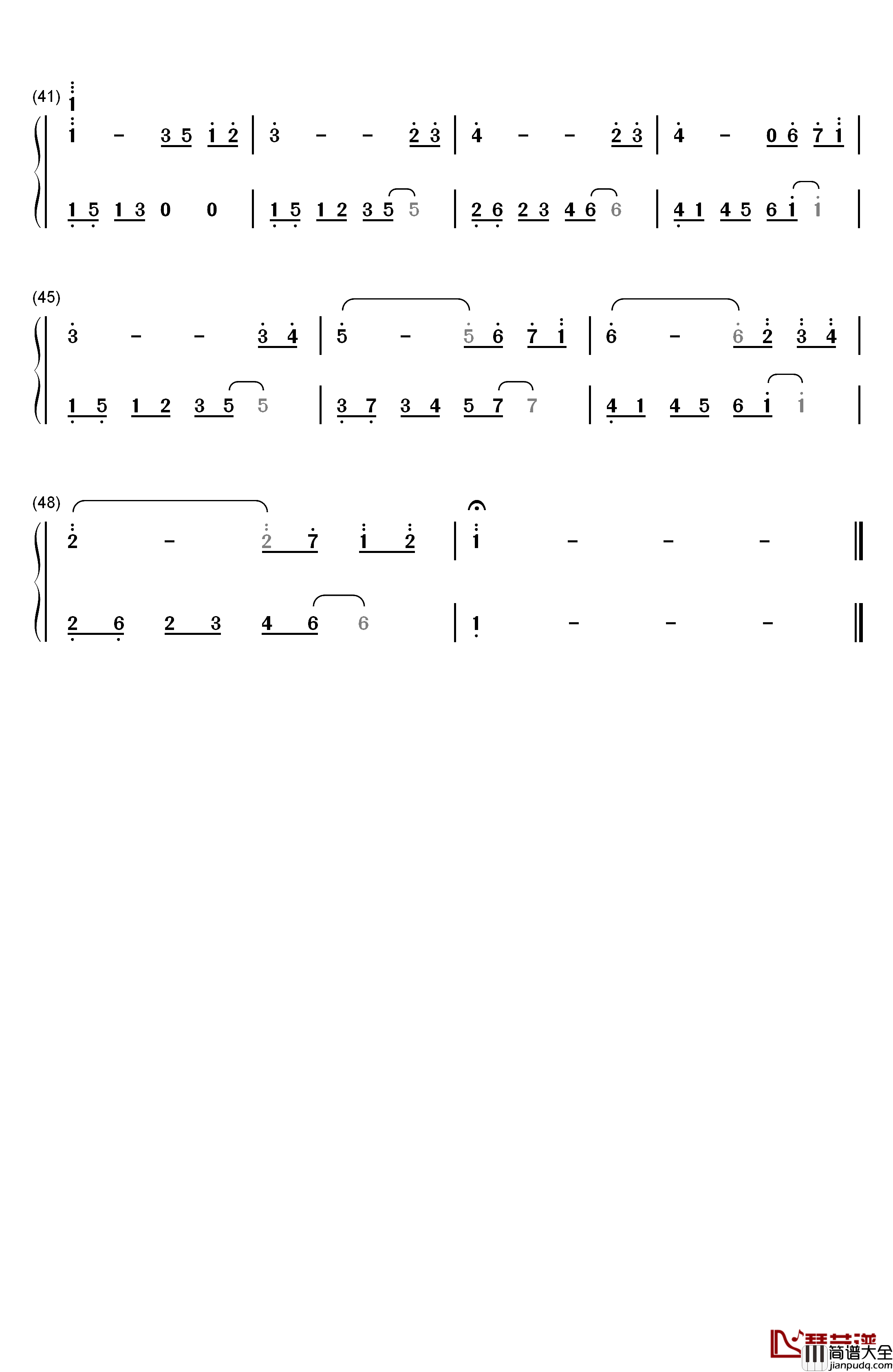 天边钢琴简谱_数字双手_未知