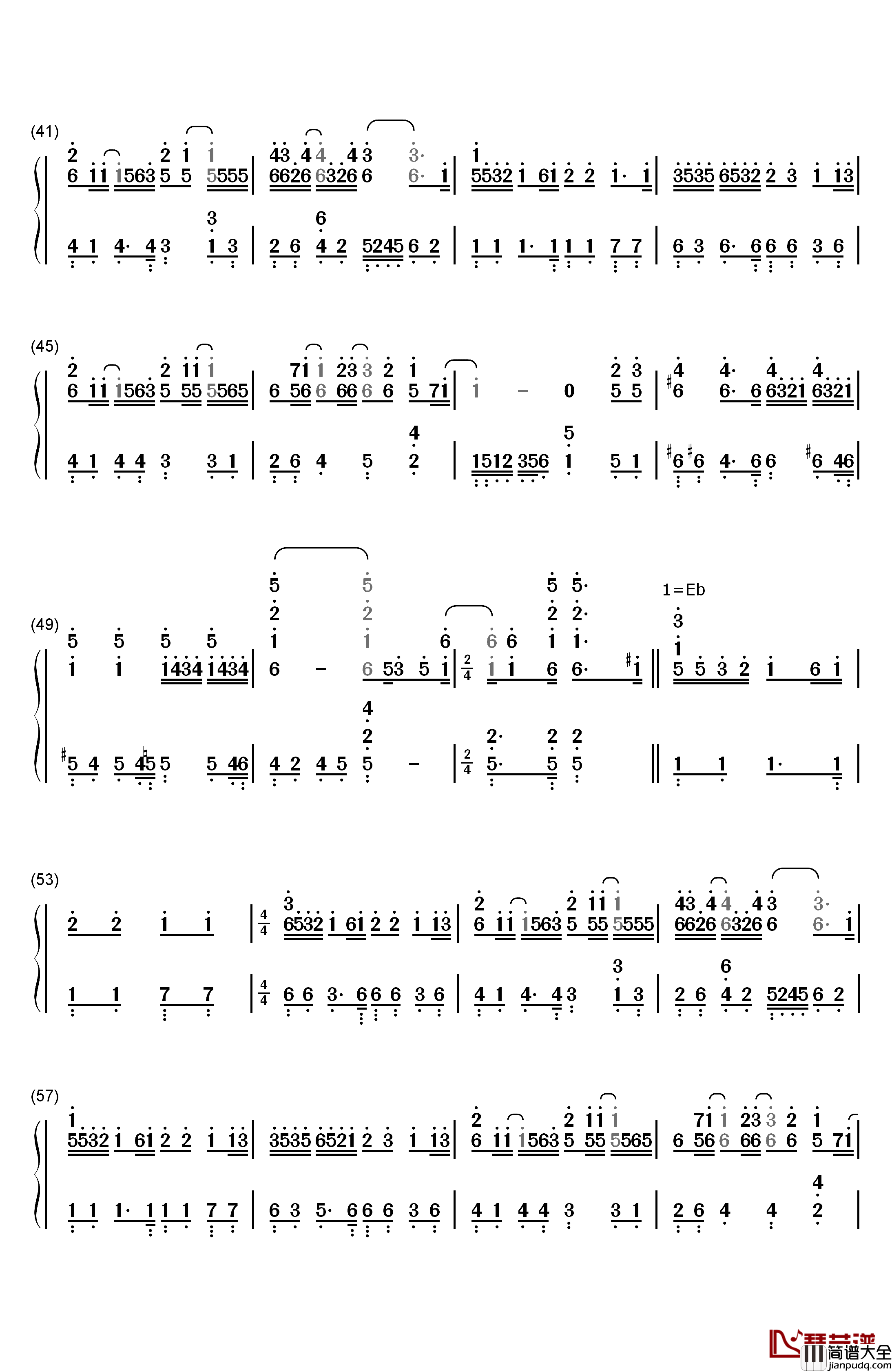 恋人未满钢琴简谱_数字双手_S.H.E