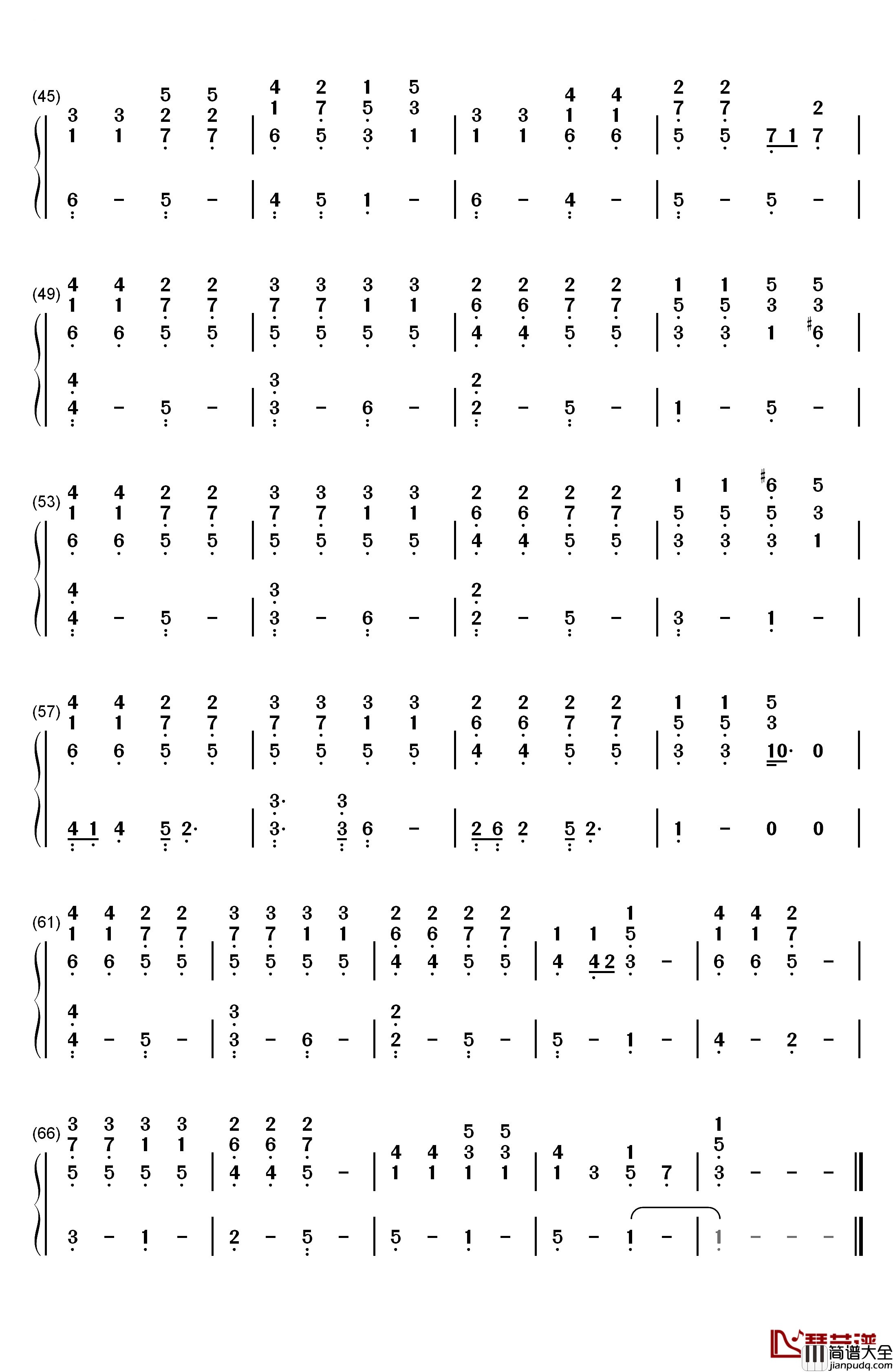 可惜不是你钢琴简谱_数字双手_曹轩宾