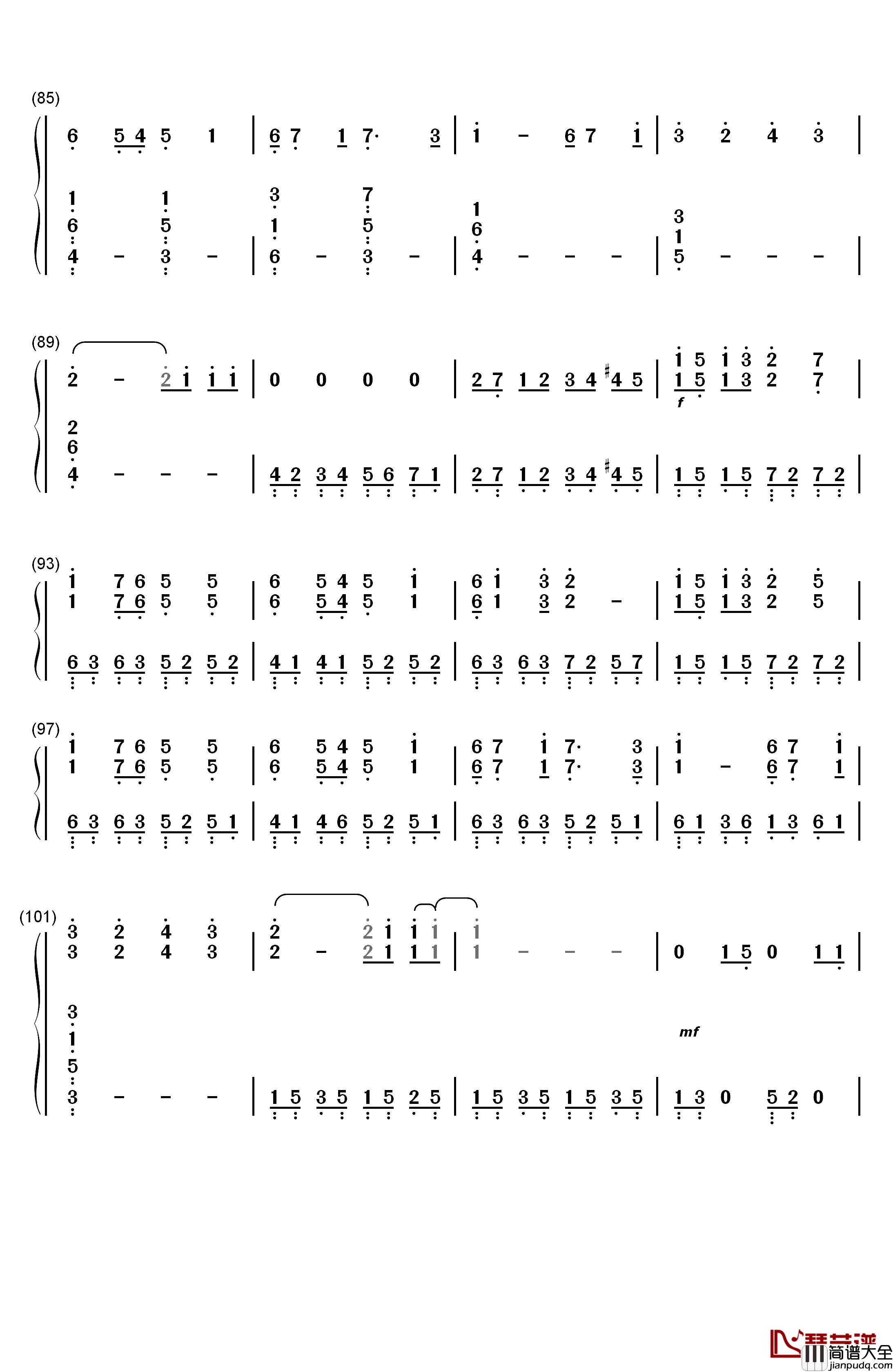 负けないで钢琴简谱_数字双手_ZARD