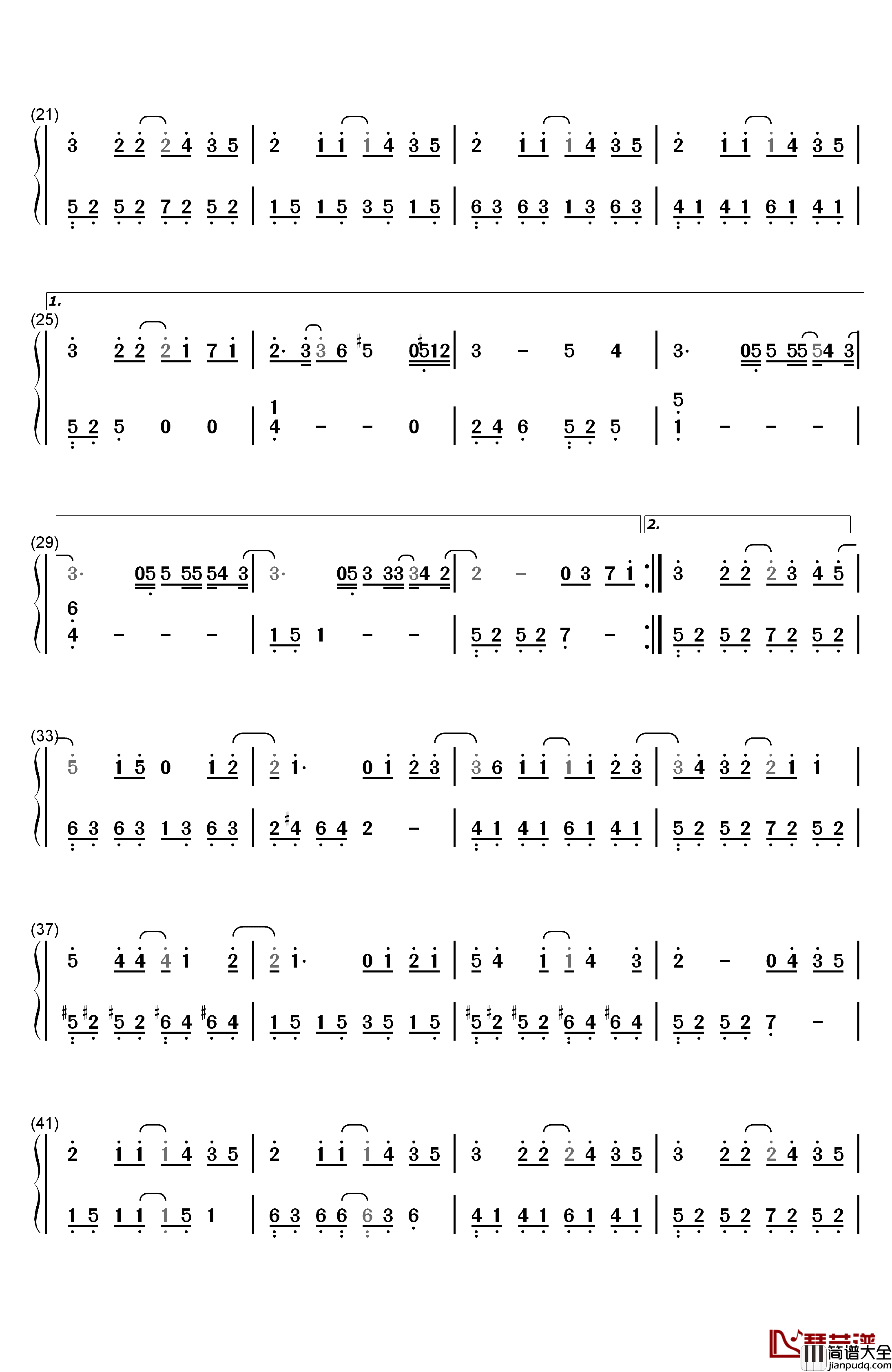 和你在一起钢琴简谱_数字双手_汪苏泷