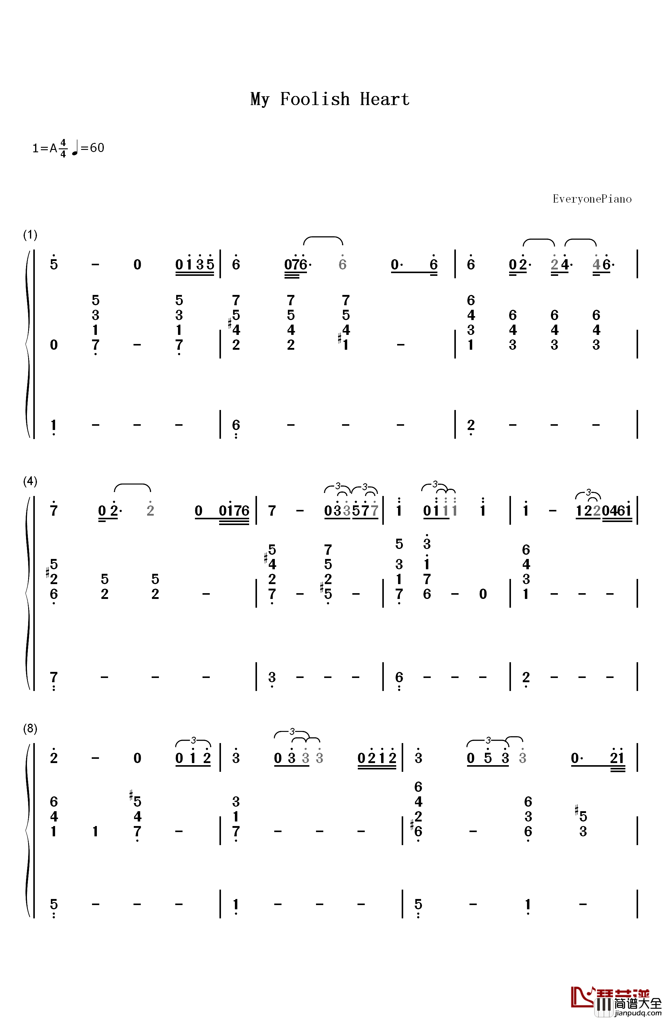 My_Foolish_Heart钢琴简谱_数字双手_Bill_Evans