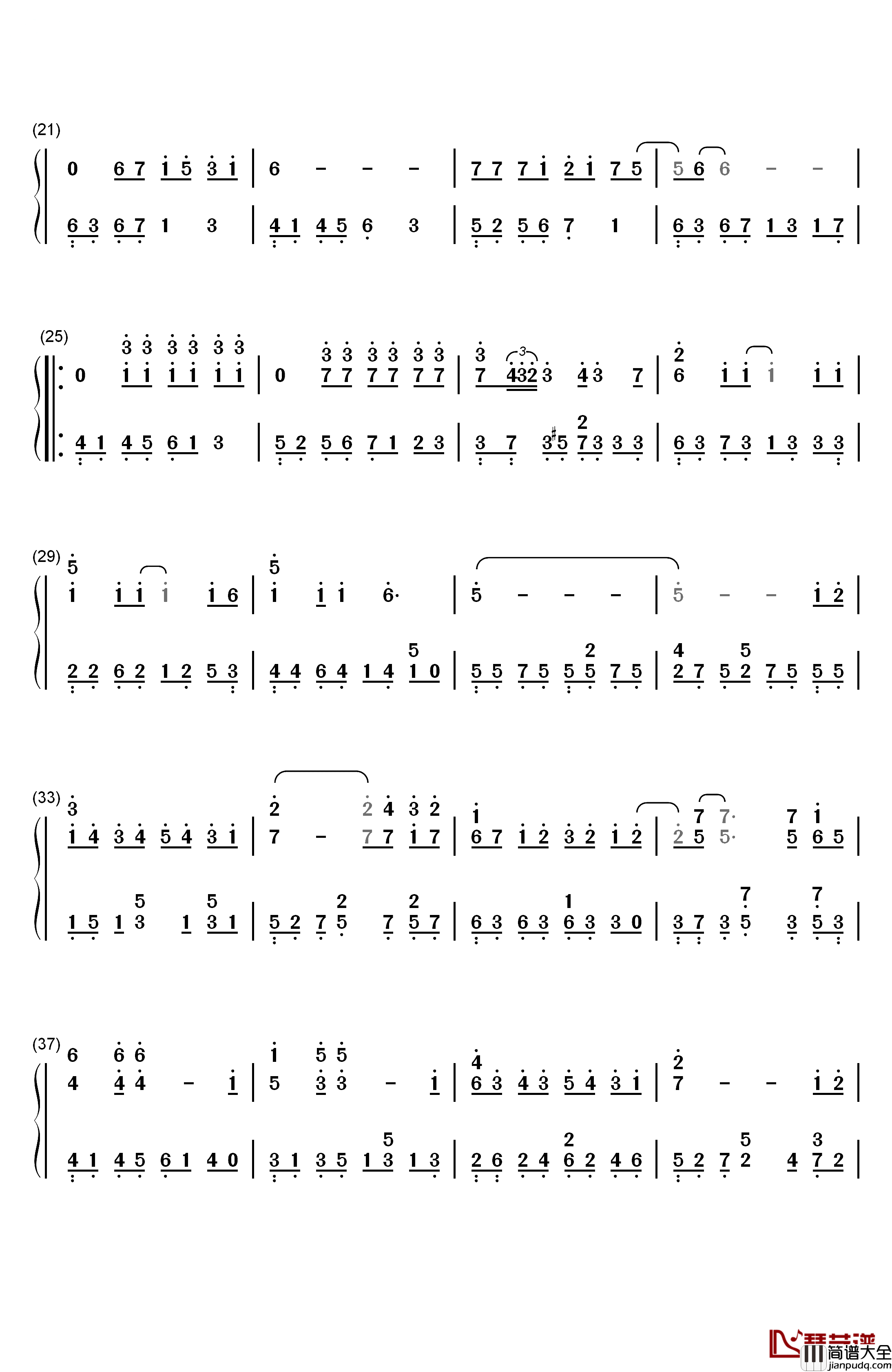 江南钢琴简谱_数字双手_林俊杰