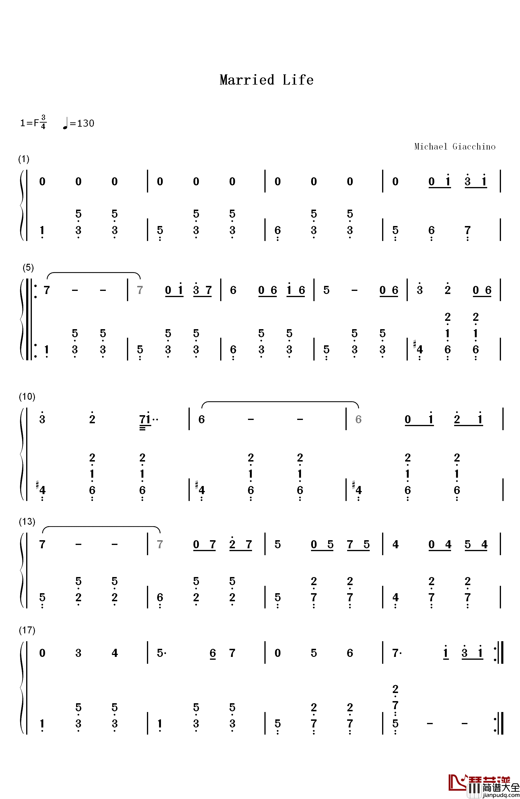 Married_Life钢琴简谱_数字双手_Michael_Giacchino