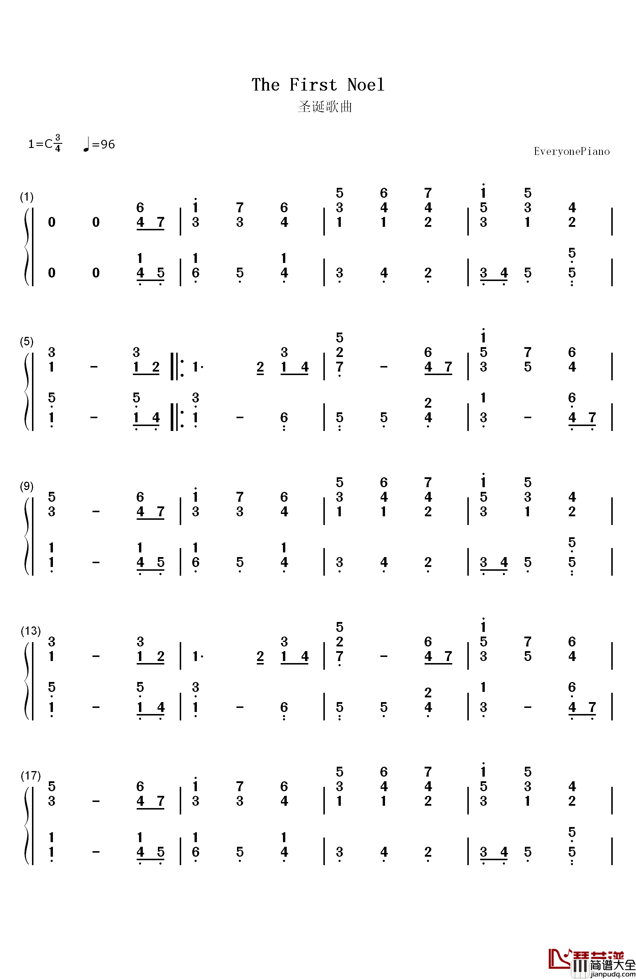 The_First_Noel钢琴简谱_数字双手_John_Stainer