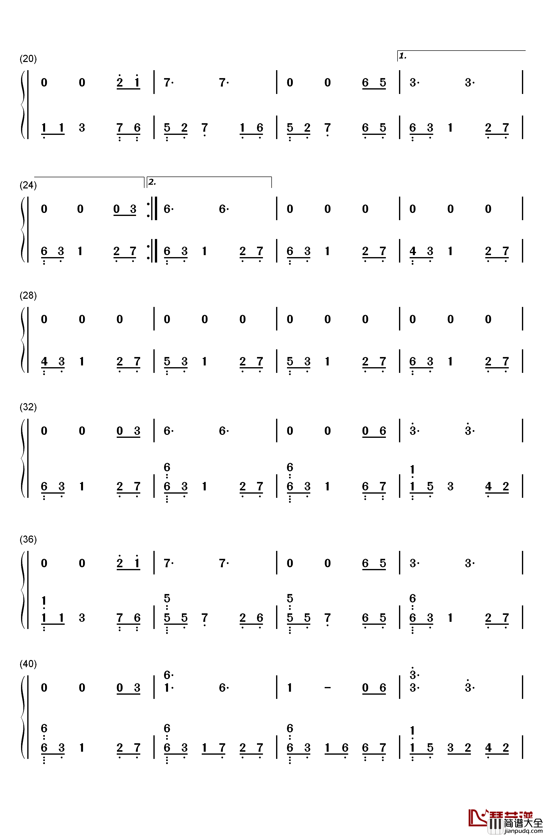 月光边境钢琴简谱_数字双手_林海