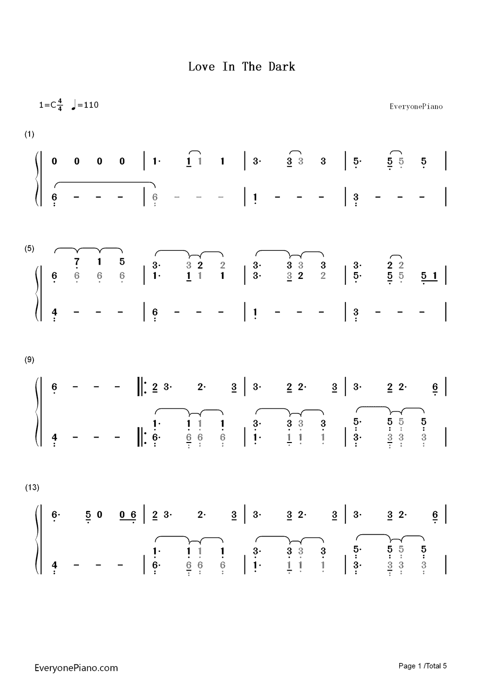 Love_in_the_Dark钢琴简谱_数字双手_Adele