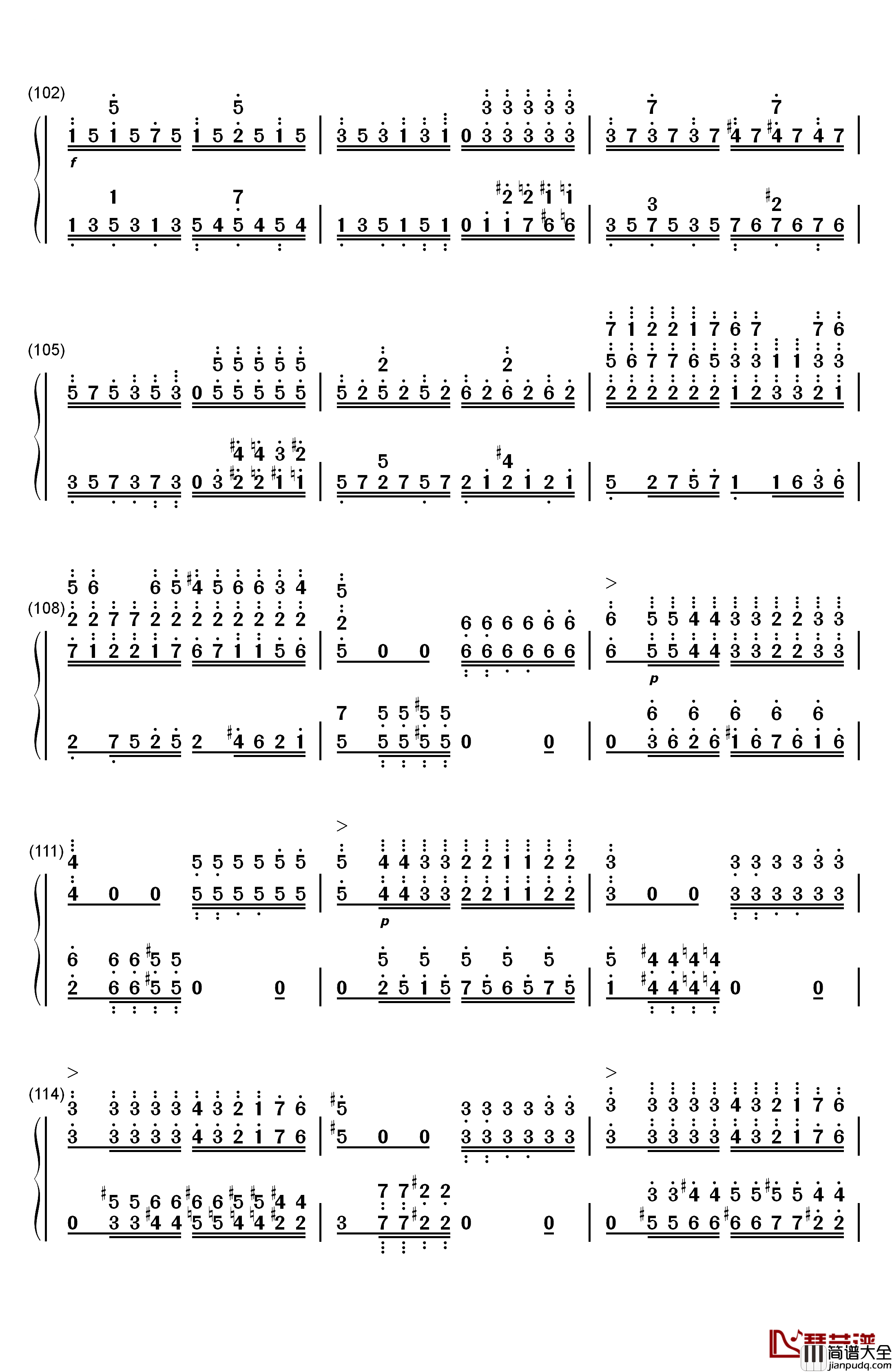 钟钢琴简谱_数字双手_李斯特