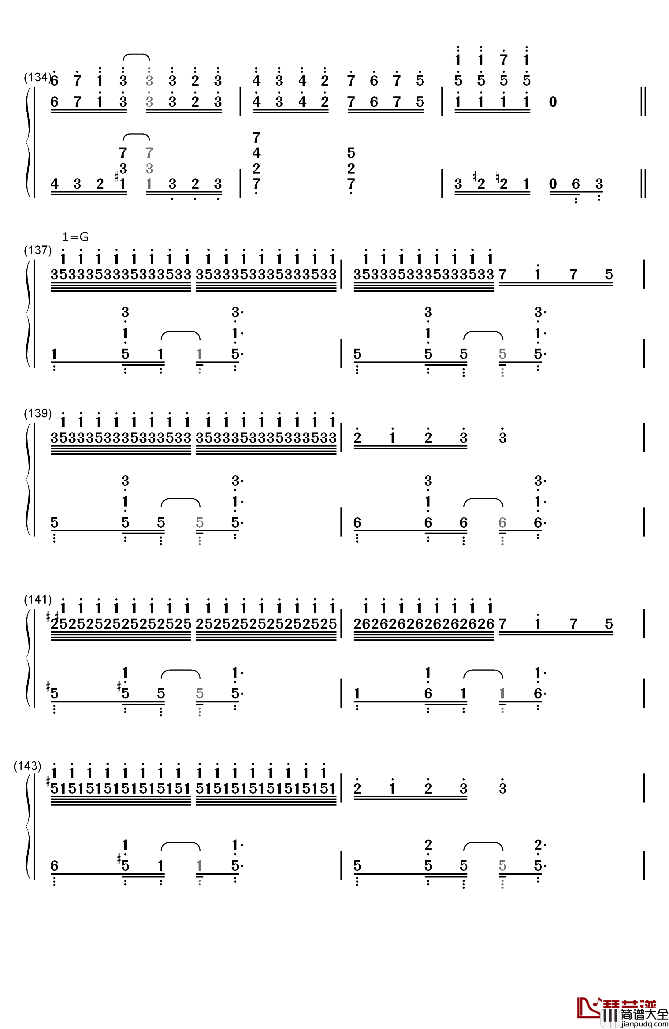 琪露诺的完美算术教室钢琴简谱_数字双手_藤咲かりん