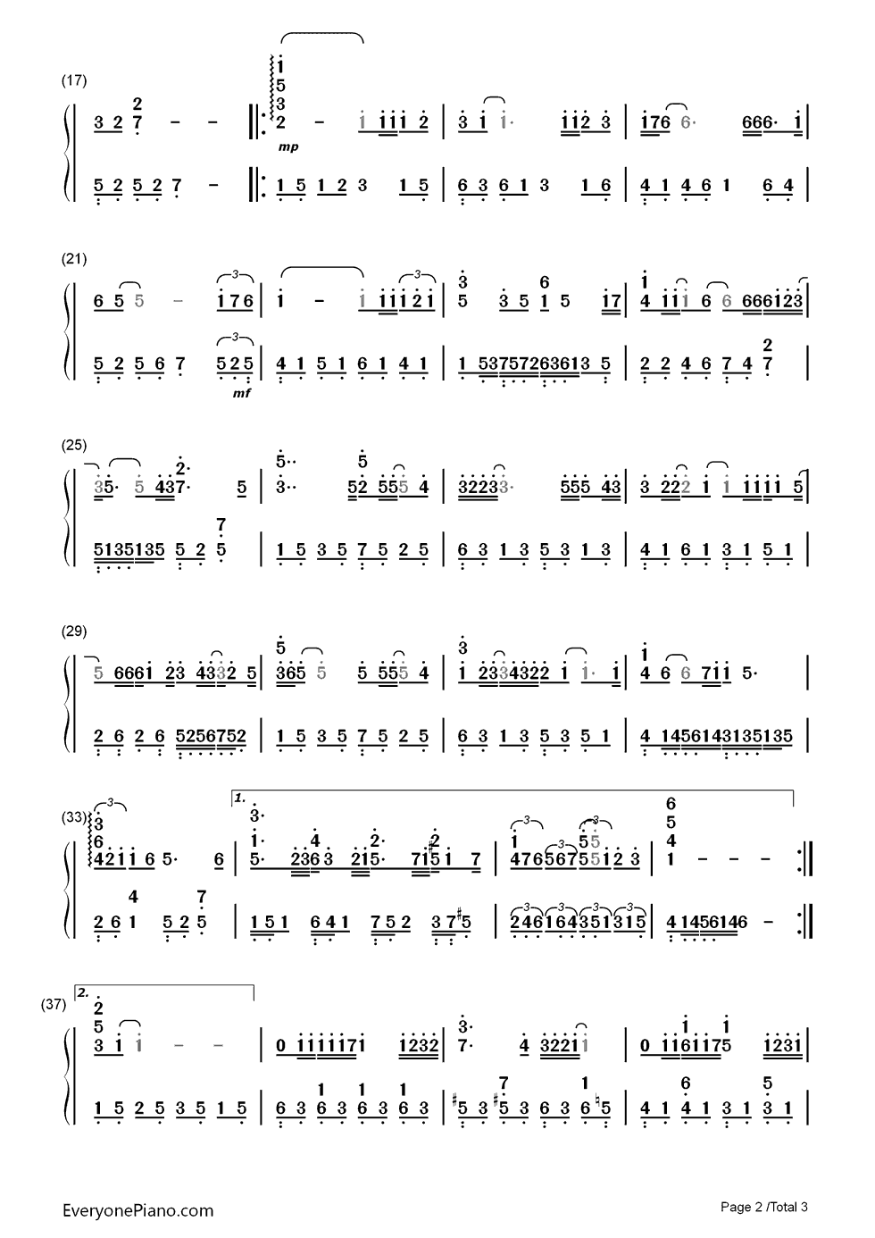 燃烧钢琴简谱_数字双手_孙楠