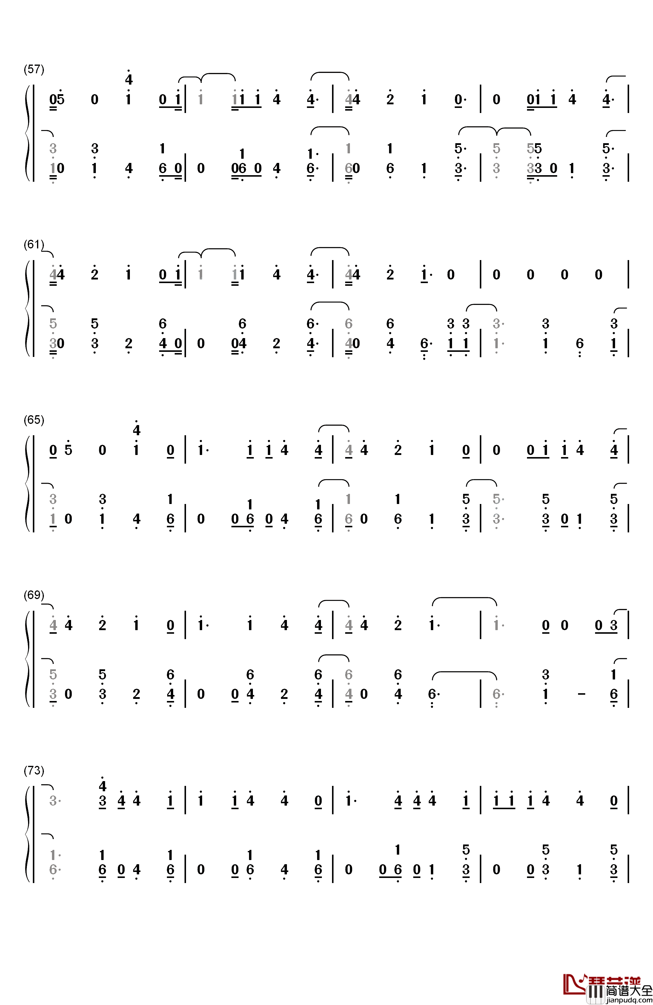 Bella钢琴简谱_数字双手_Wolfine