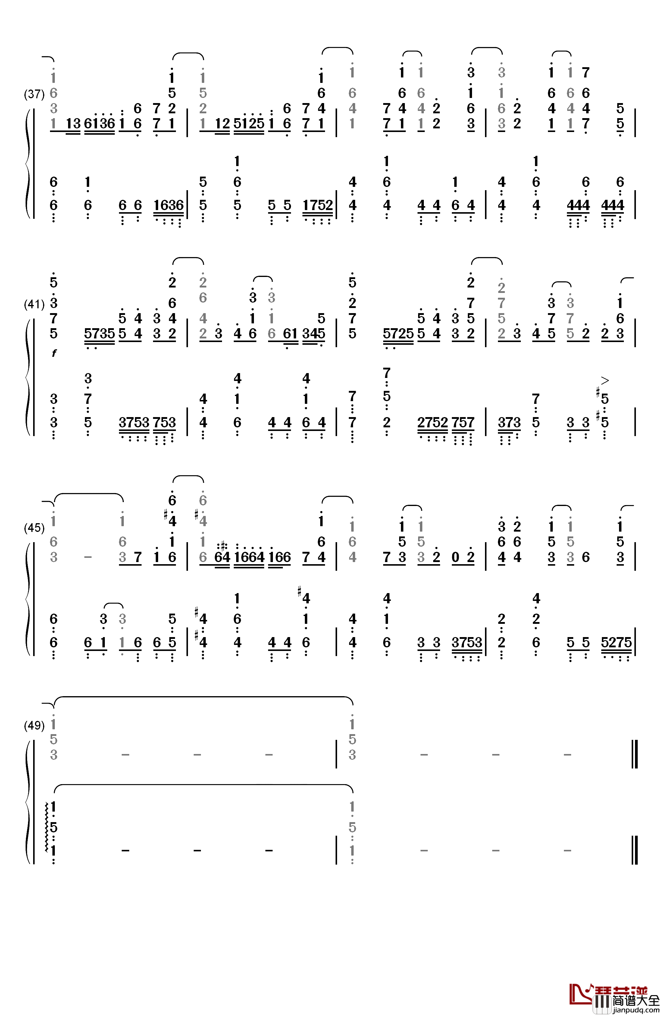 サタデーナイトクエスチョン钢琴简谱_数字双手_中岛爱