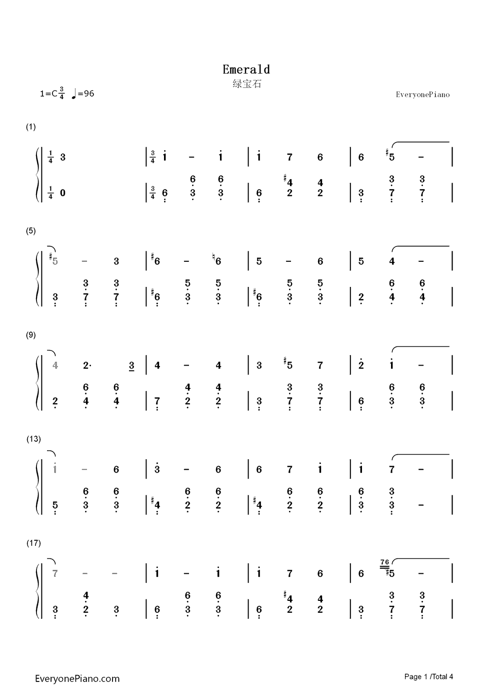 绿宝石钢琴简谱_数字双手_林隆璇