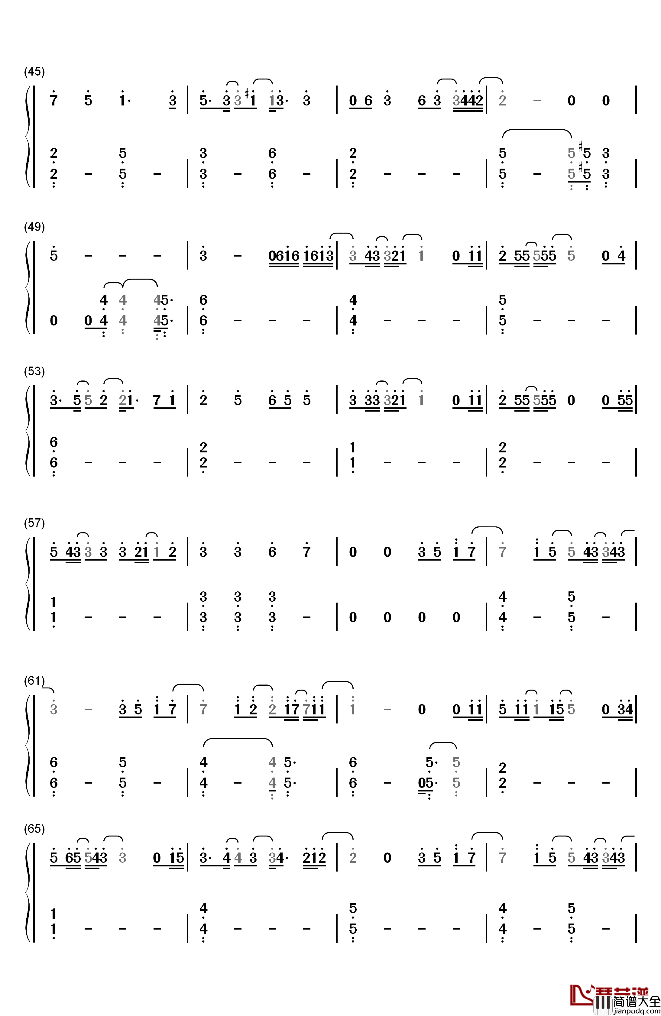 初恋钢琴简谱_数字双手_宇多田光