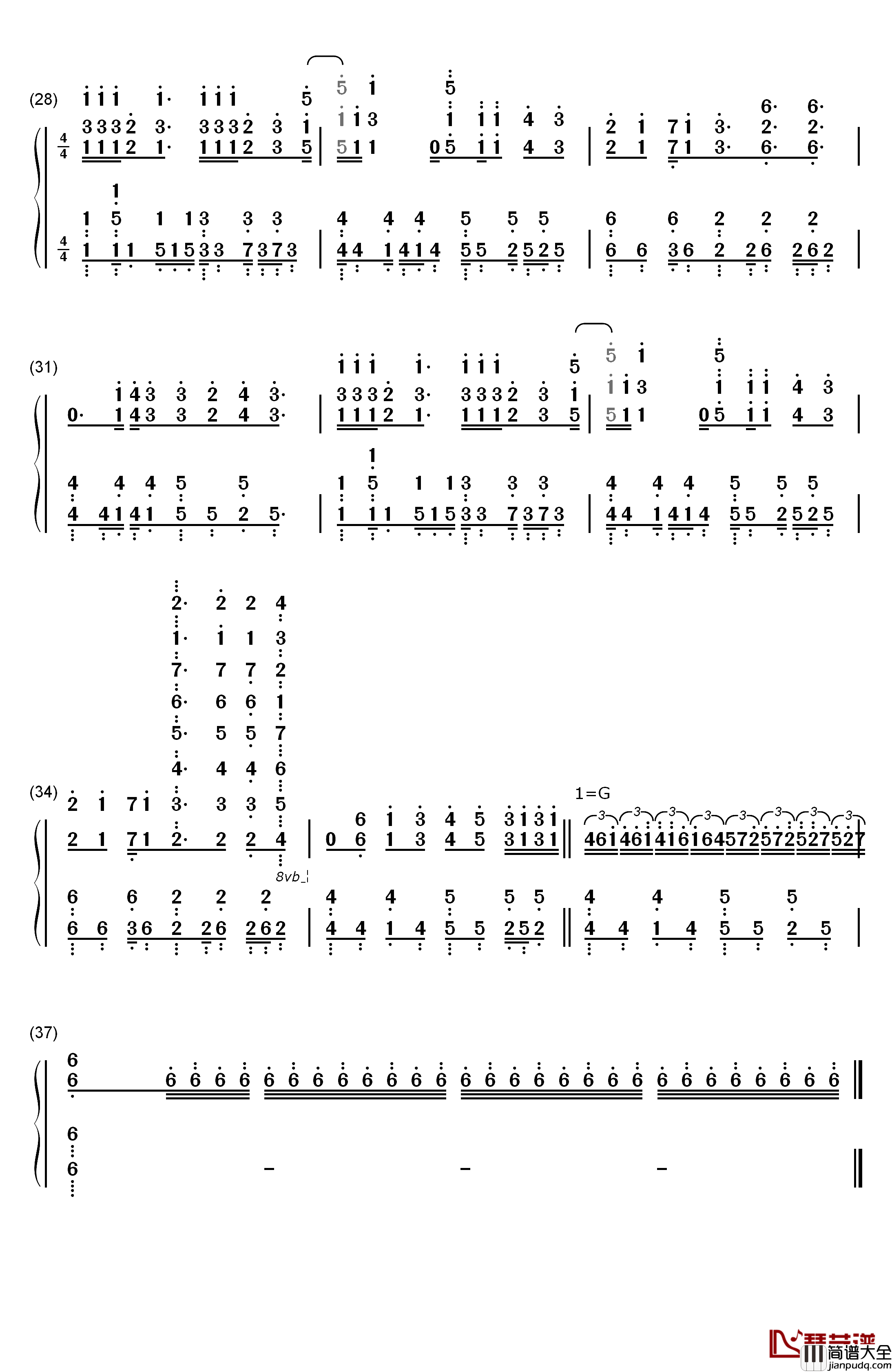 恋のミクル伝説钢琴简谱_数字双手_后藤邑子