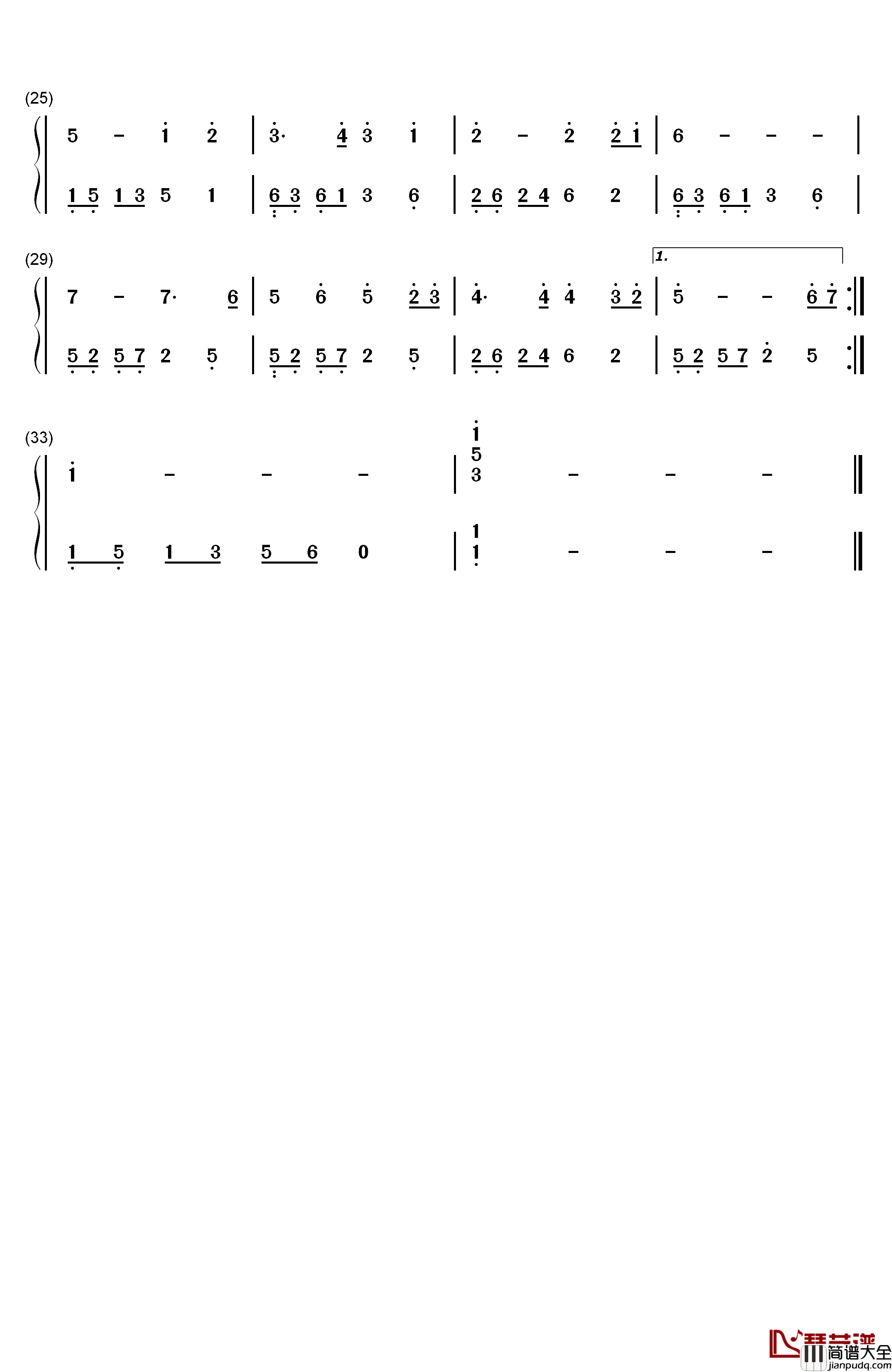 同一首歌钢琴简谱_数字双手_孟卫东