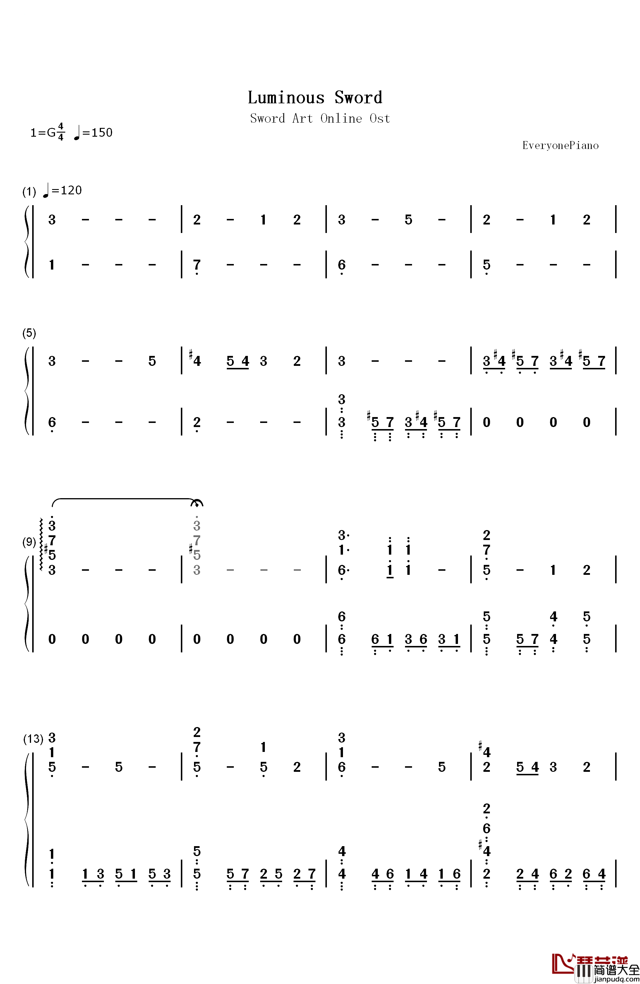 Luminous_Sword钢琴简谱_数字双手_梶浦由记