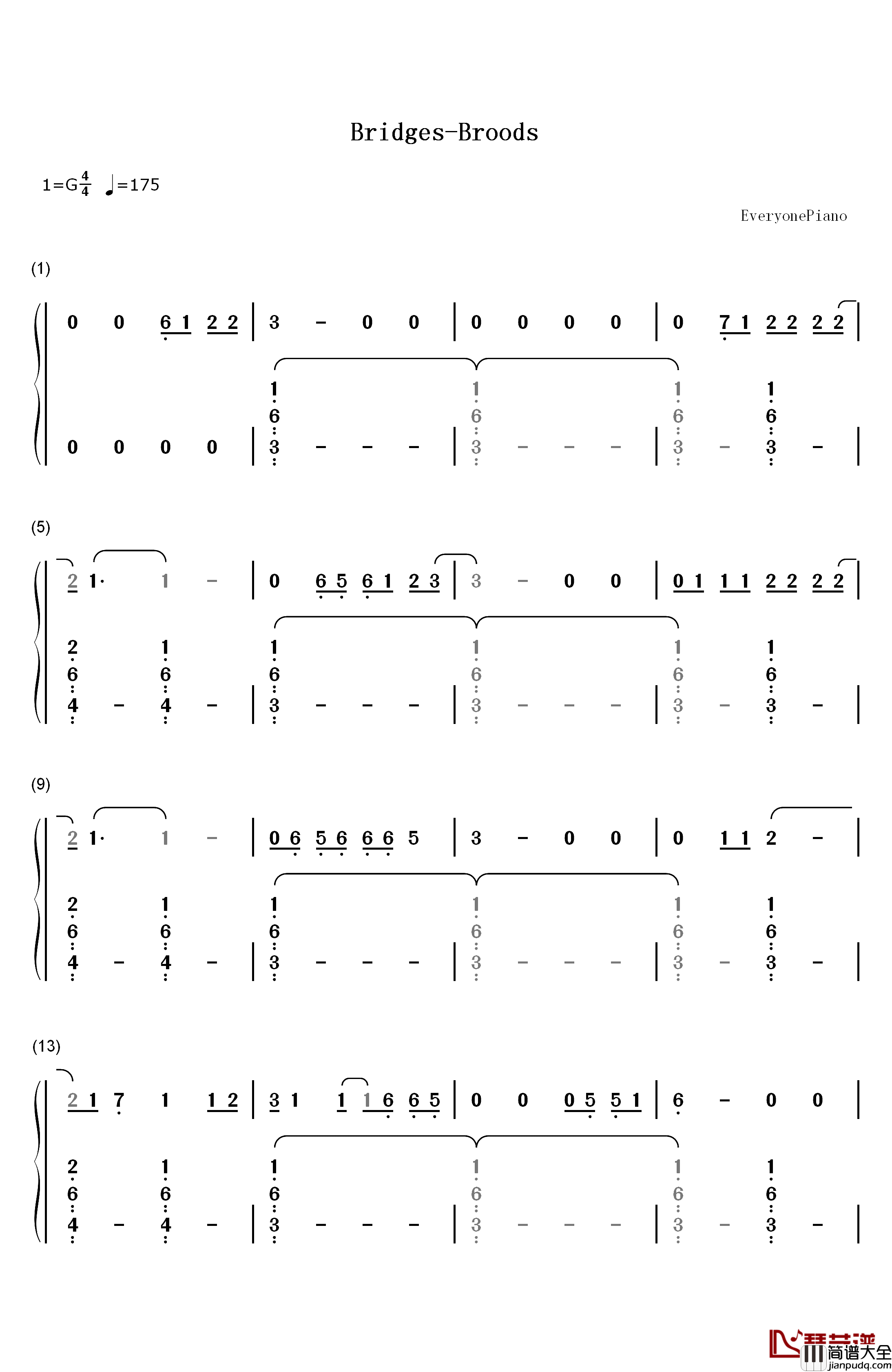 Bridges钢琴简谱_数字双手_Broods