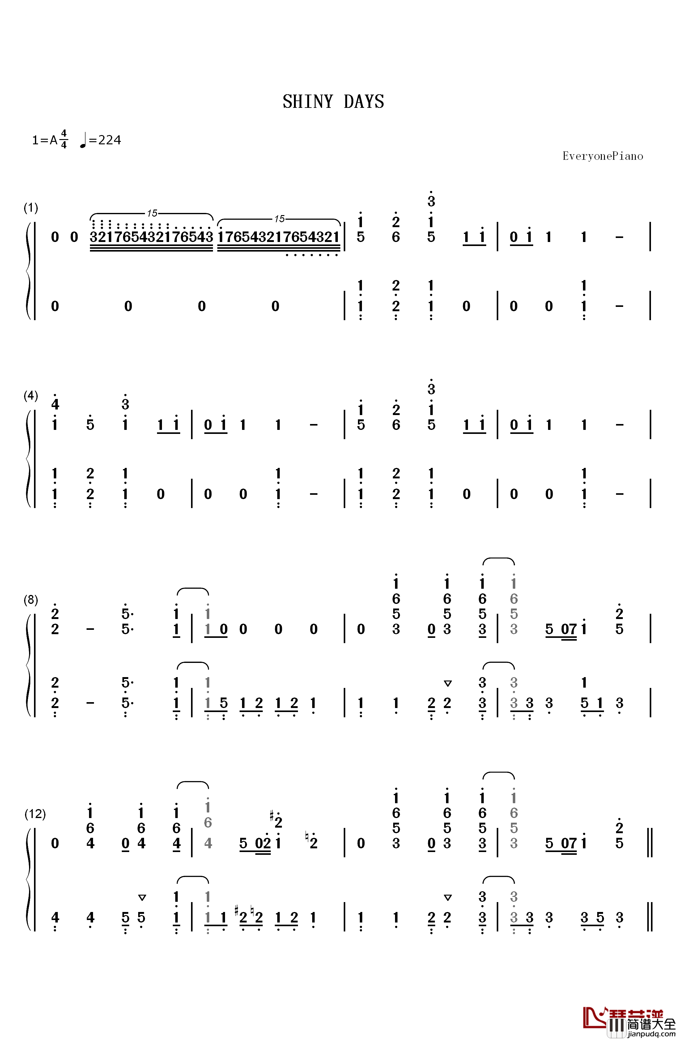 SHINY_DAYS钢琴简谱_数字双手_亚咲花