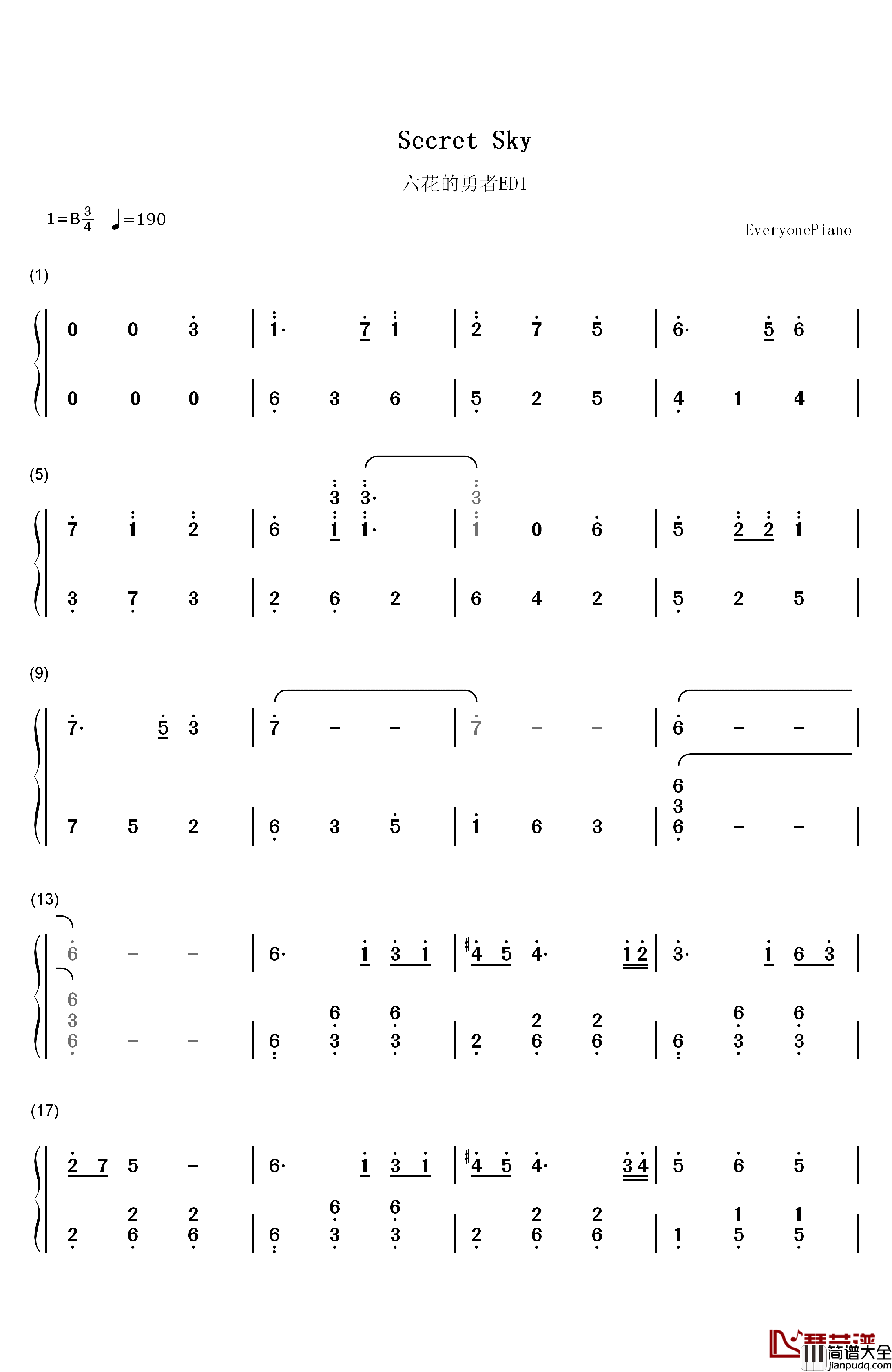 Secret_Sky钢琴简谱_数字双手_MICHI