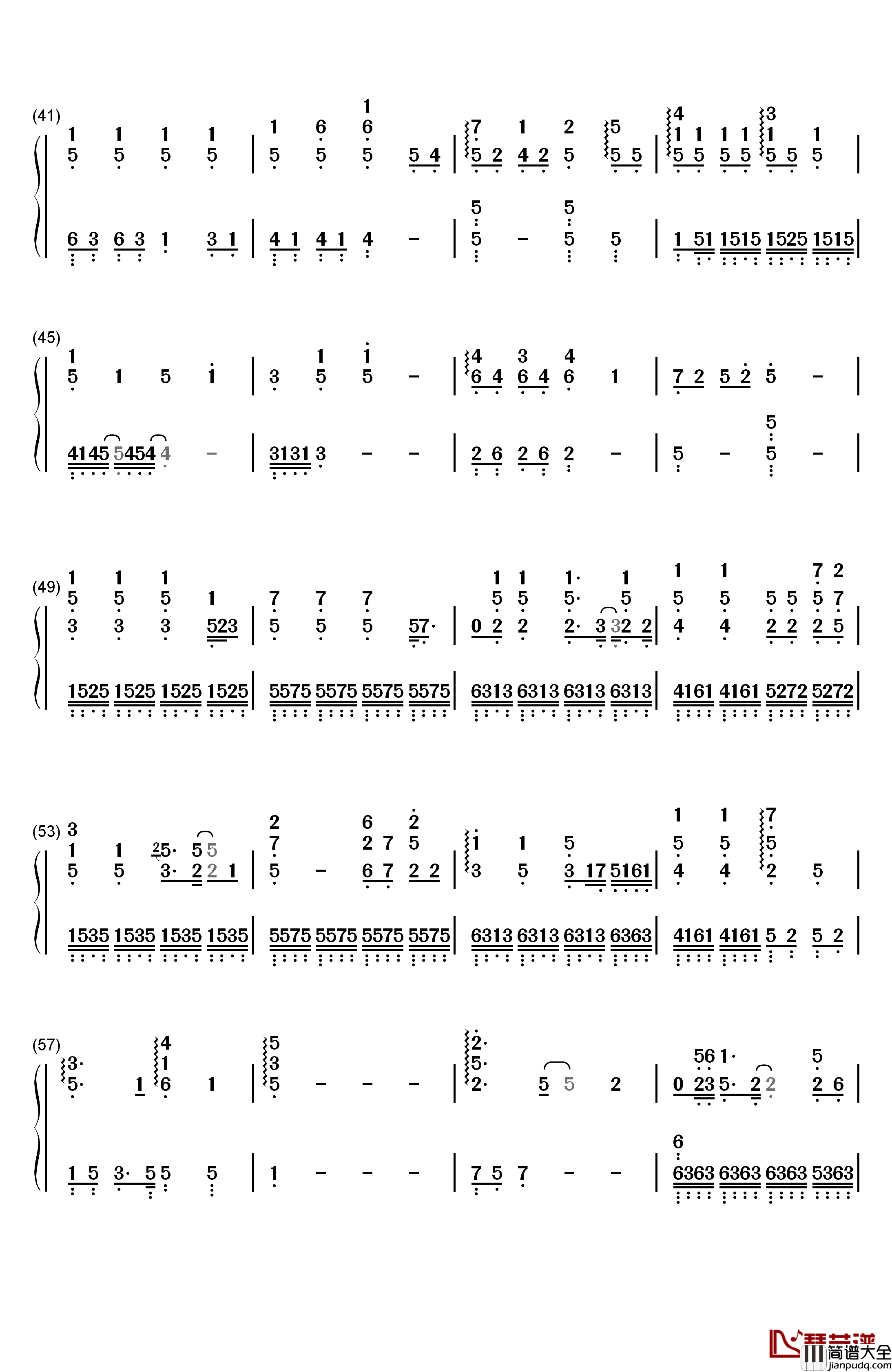 空白格钢琴伴奏钢琴简谱_数字双手_杨宗纬