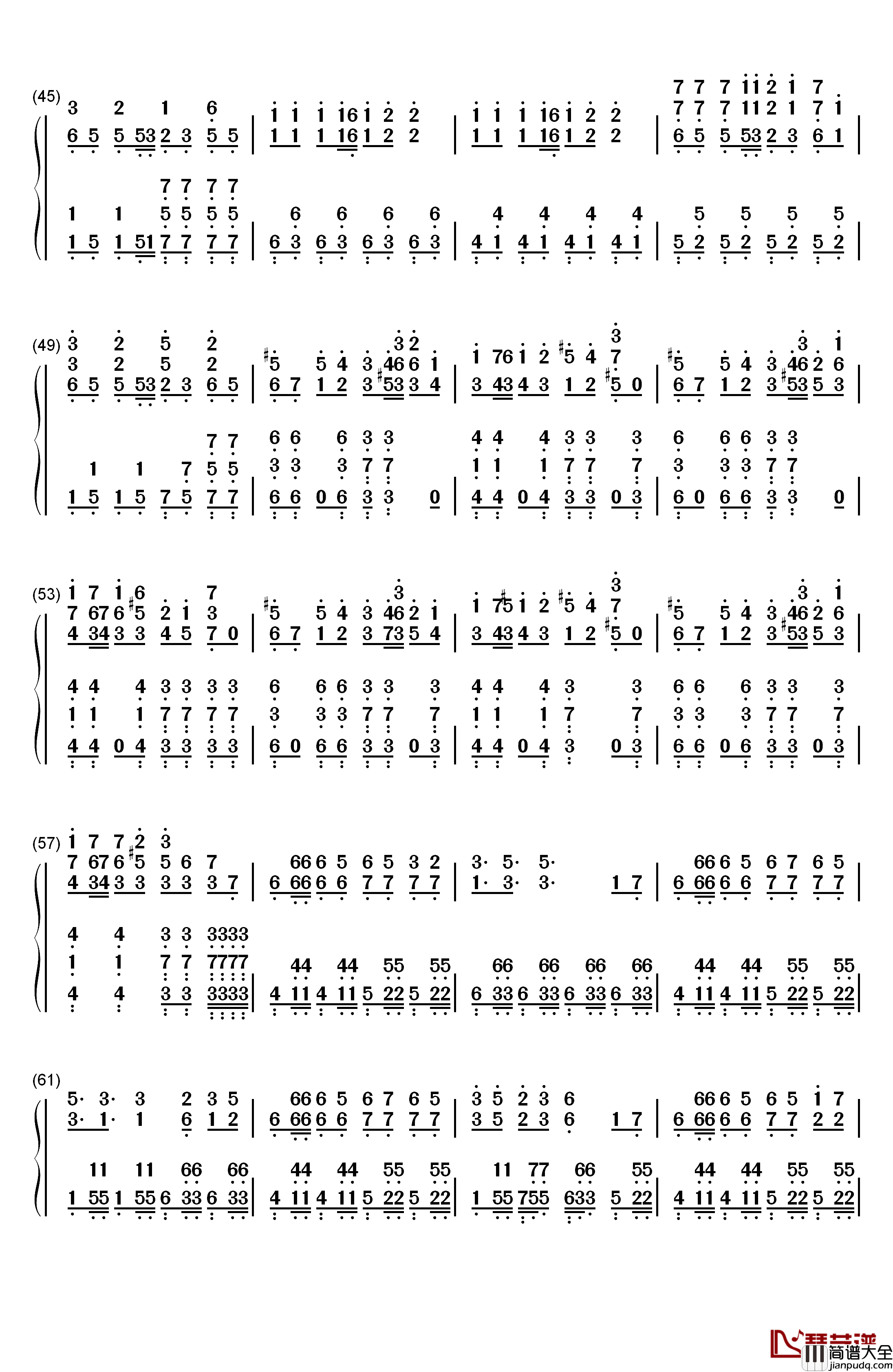 新九九八十一钢琴简谱_数字双手_泠鸢yousa