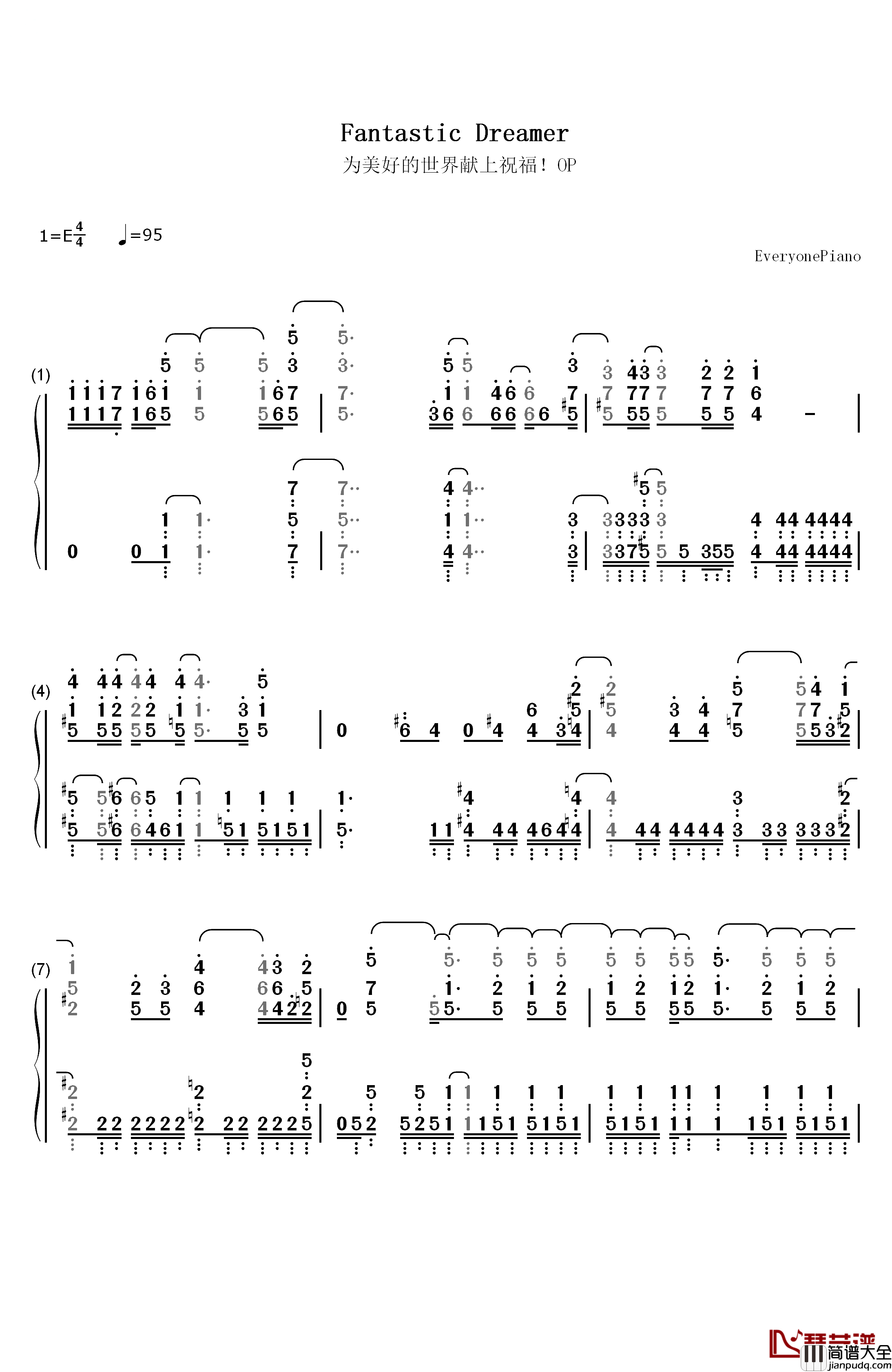 Fantastic_Dreamer钢琴简谱_数字双手_Machico