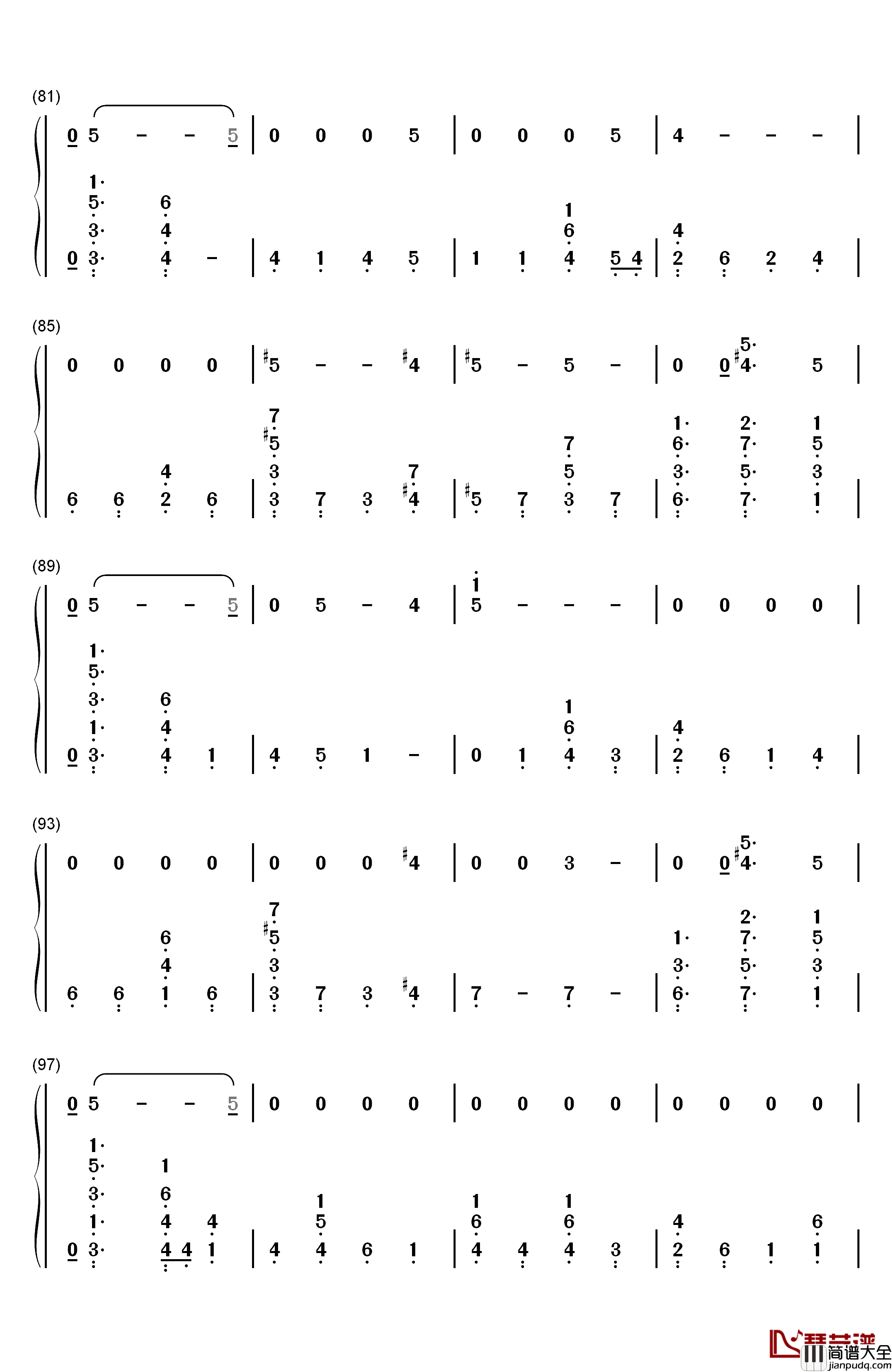 Running钢琴简谱_数字双手_Dua_Lipa