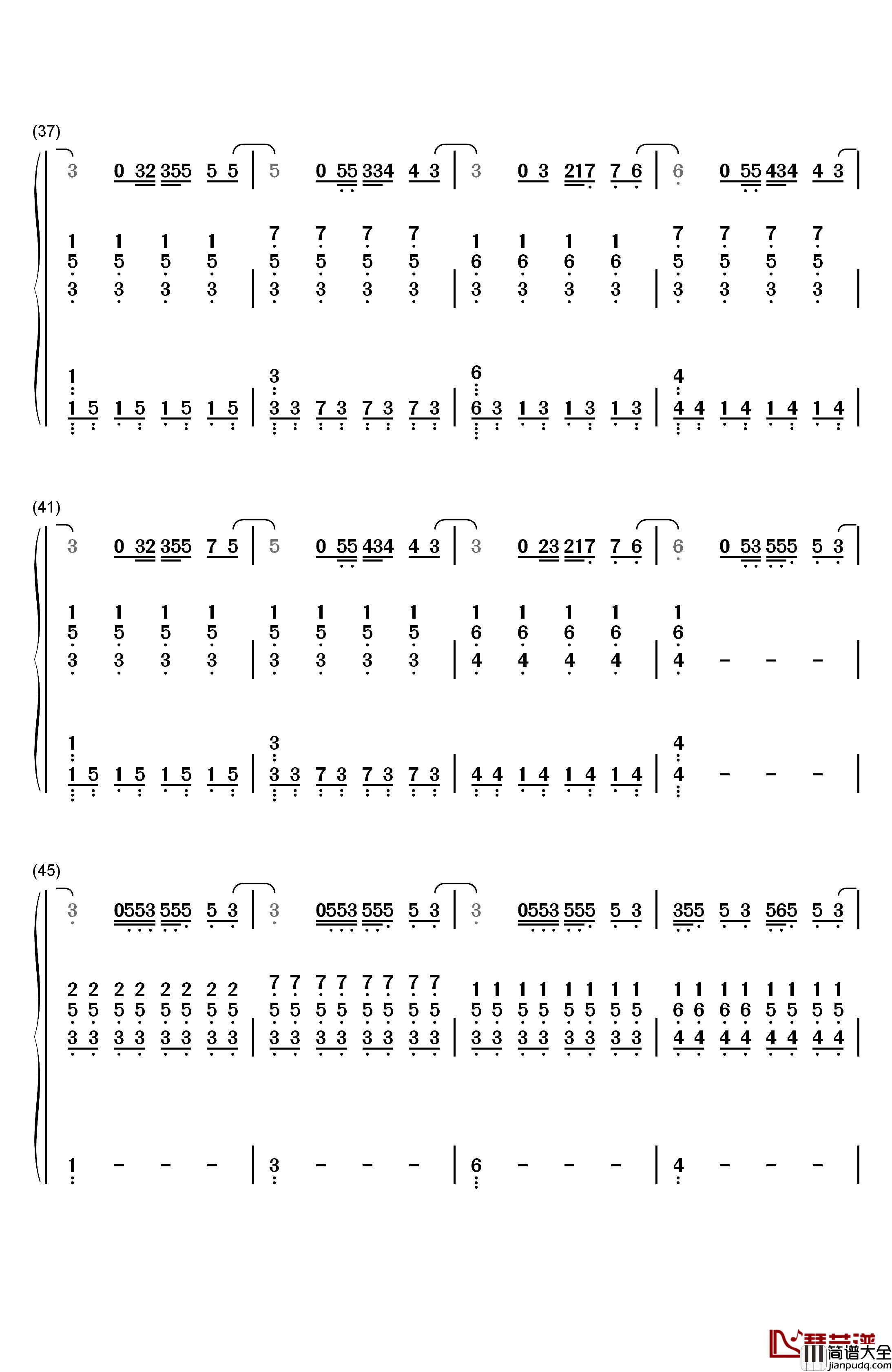 倒数钢琴简谱_数字双手_邓紫棋