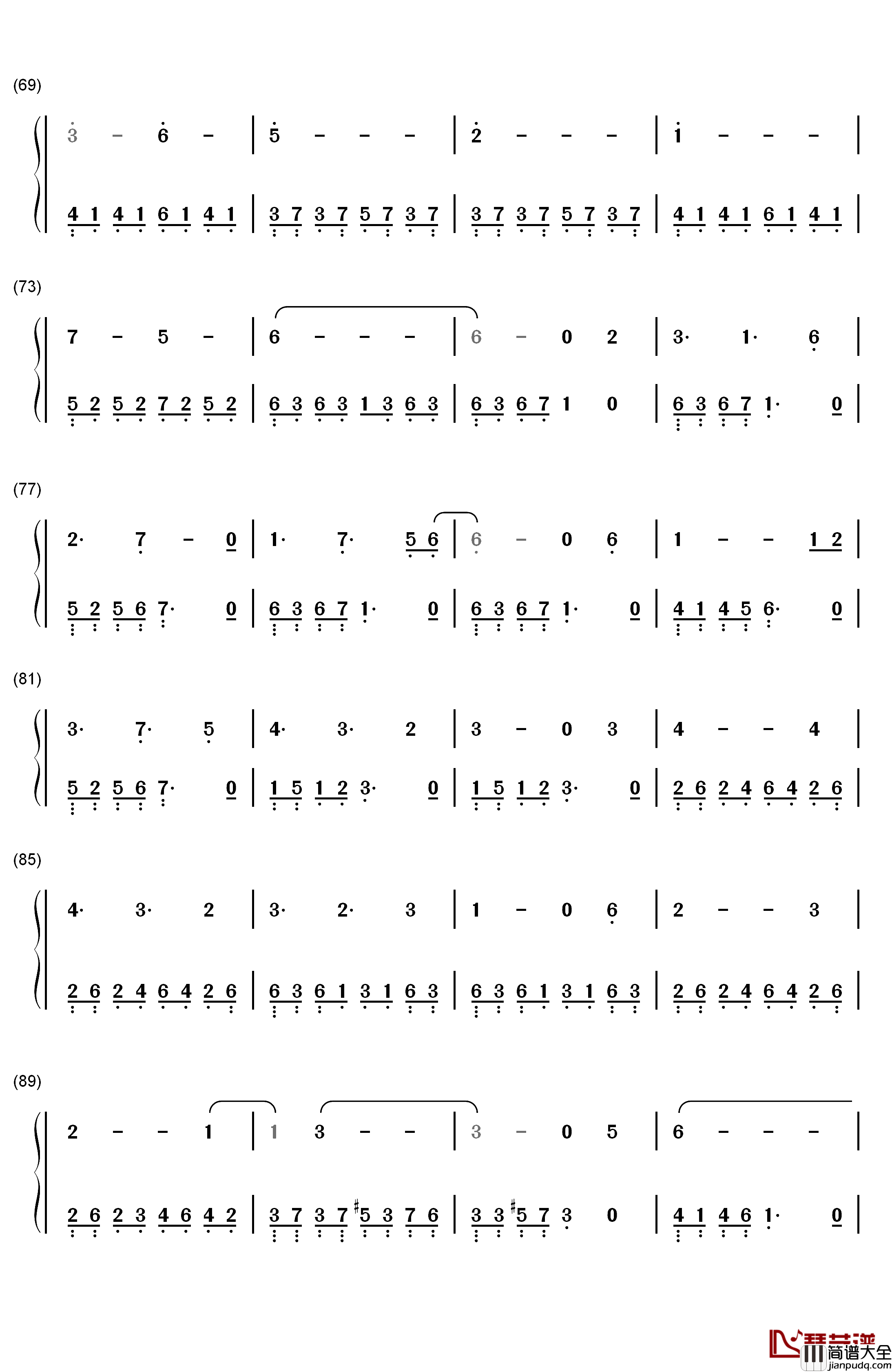 上邪钢琴简谱_数字双手_小曲儿