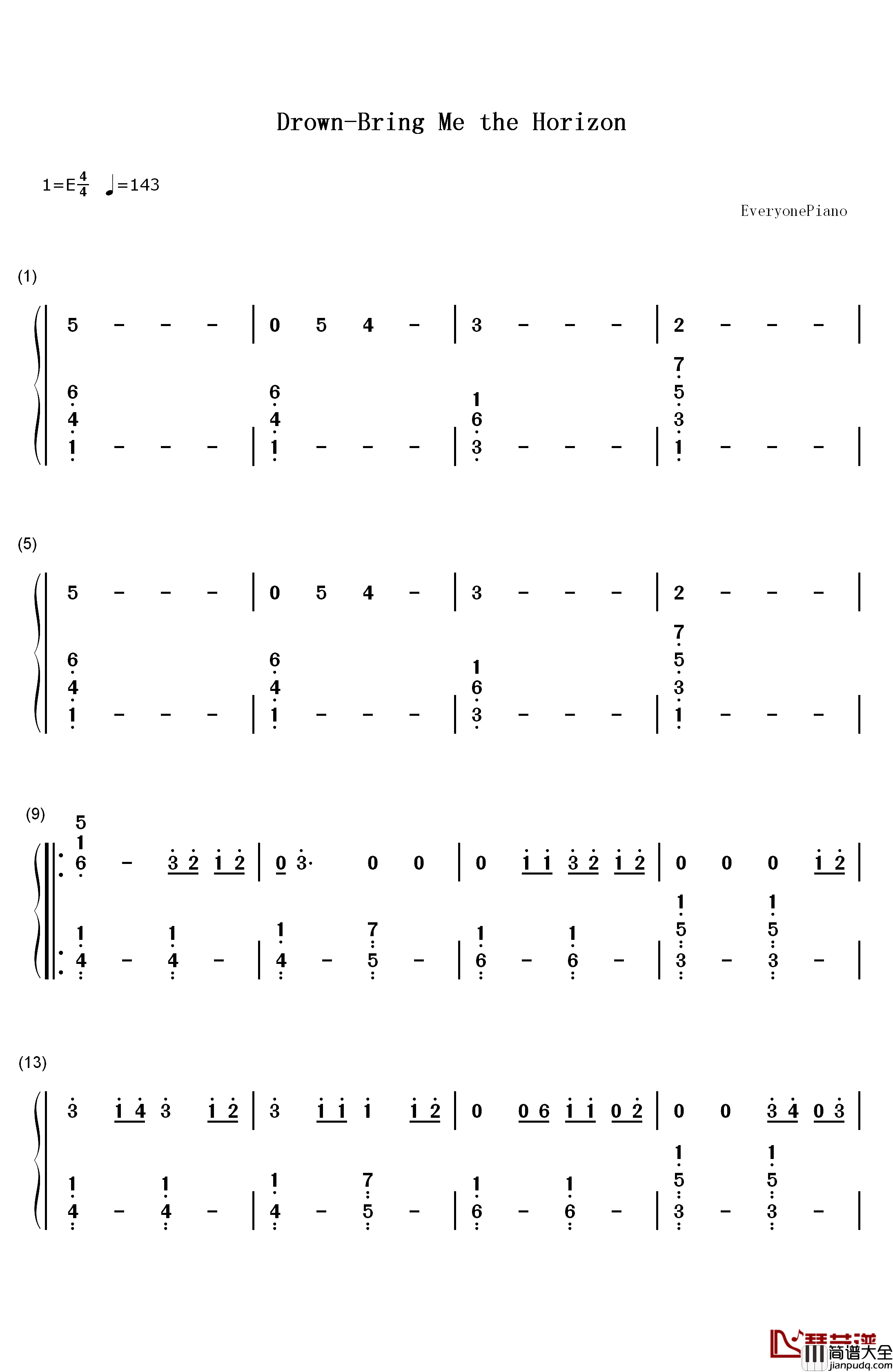 Drown钢琴简谱_数字双手_Bring_Me_the_Horizon