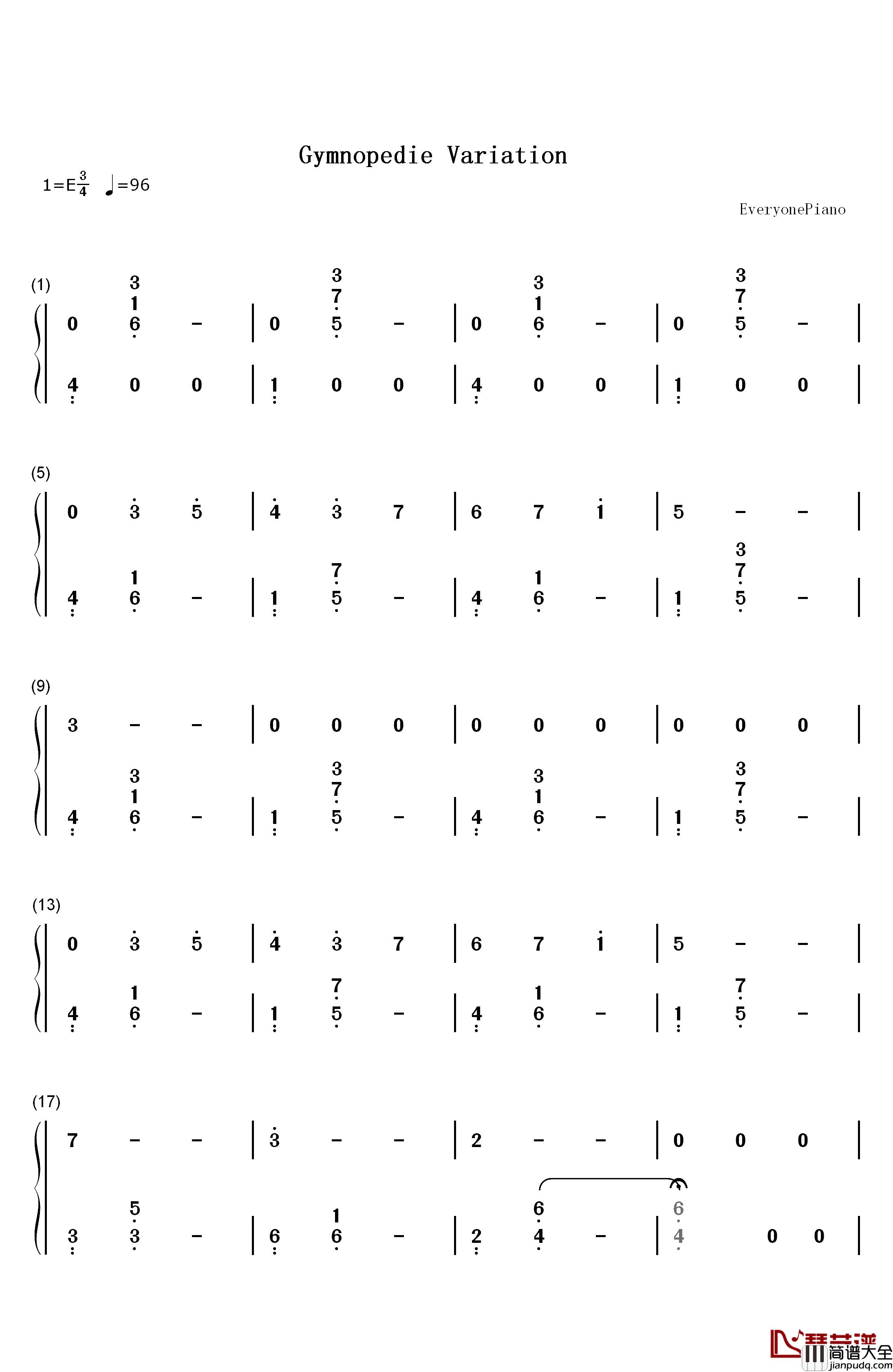 Gymnopedie_Variation钢琴简谱_数字双手_Erik_Satie