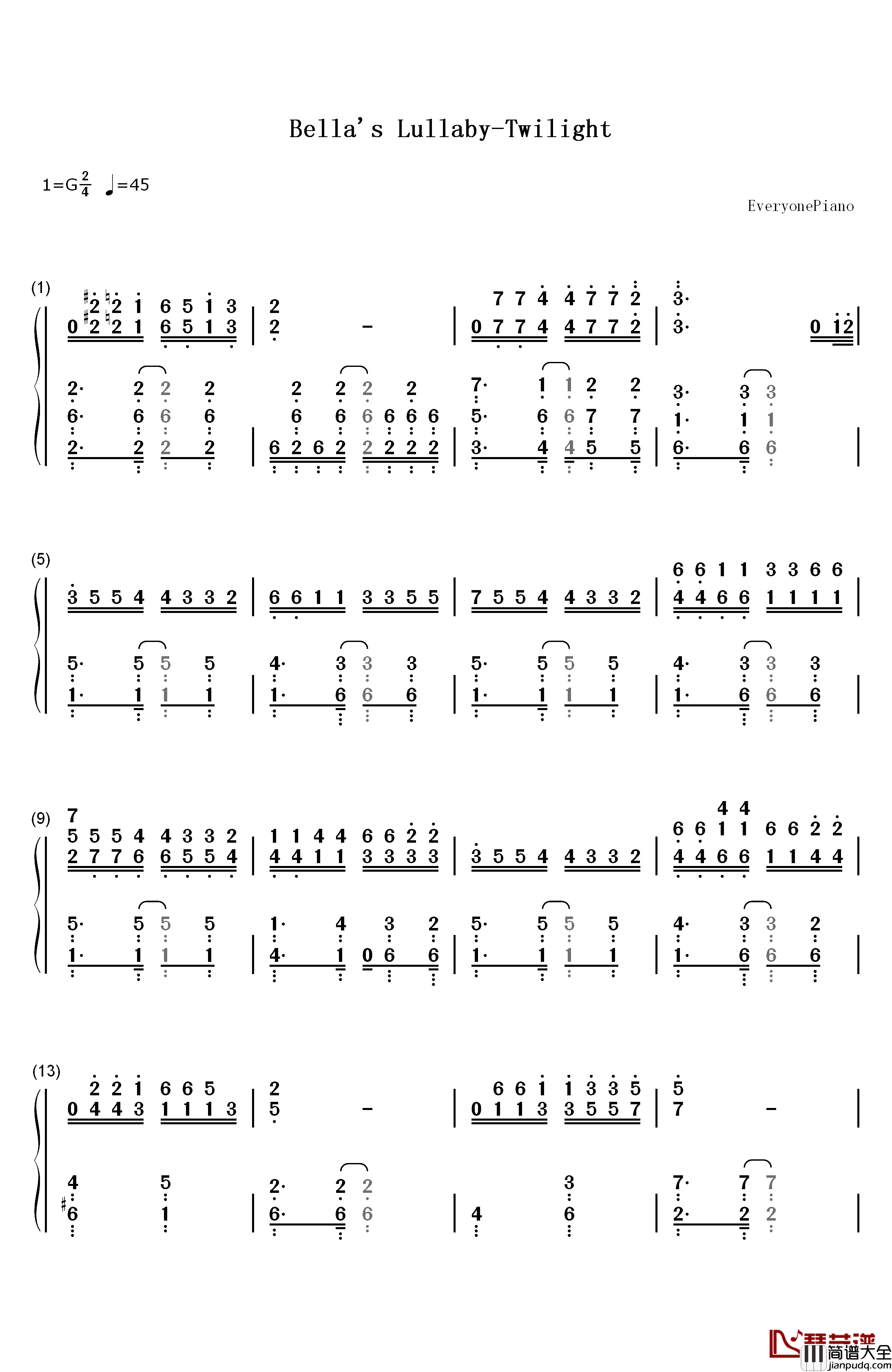 Twilight钢琴简谱_数字双手_Shirley._R