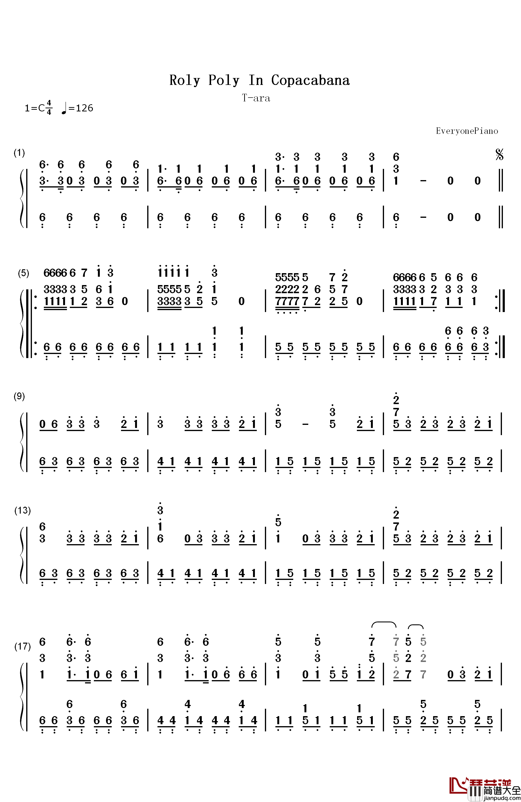 Roly钢琴简谱_数字双手_T_ara