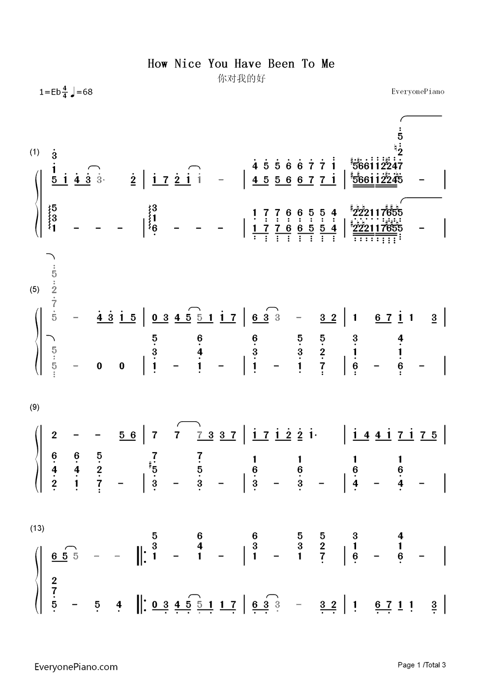 你对我的好钢琴简谱_数字双手_伊能静