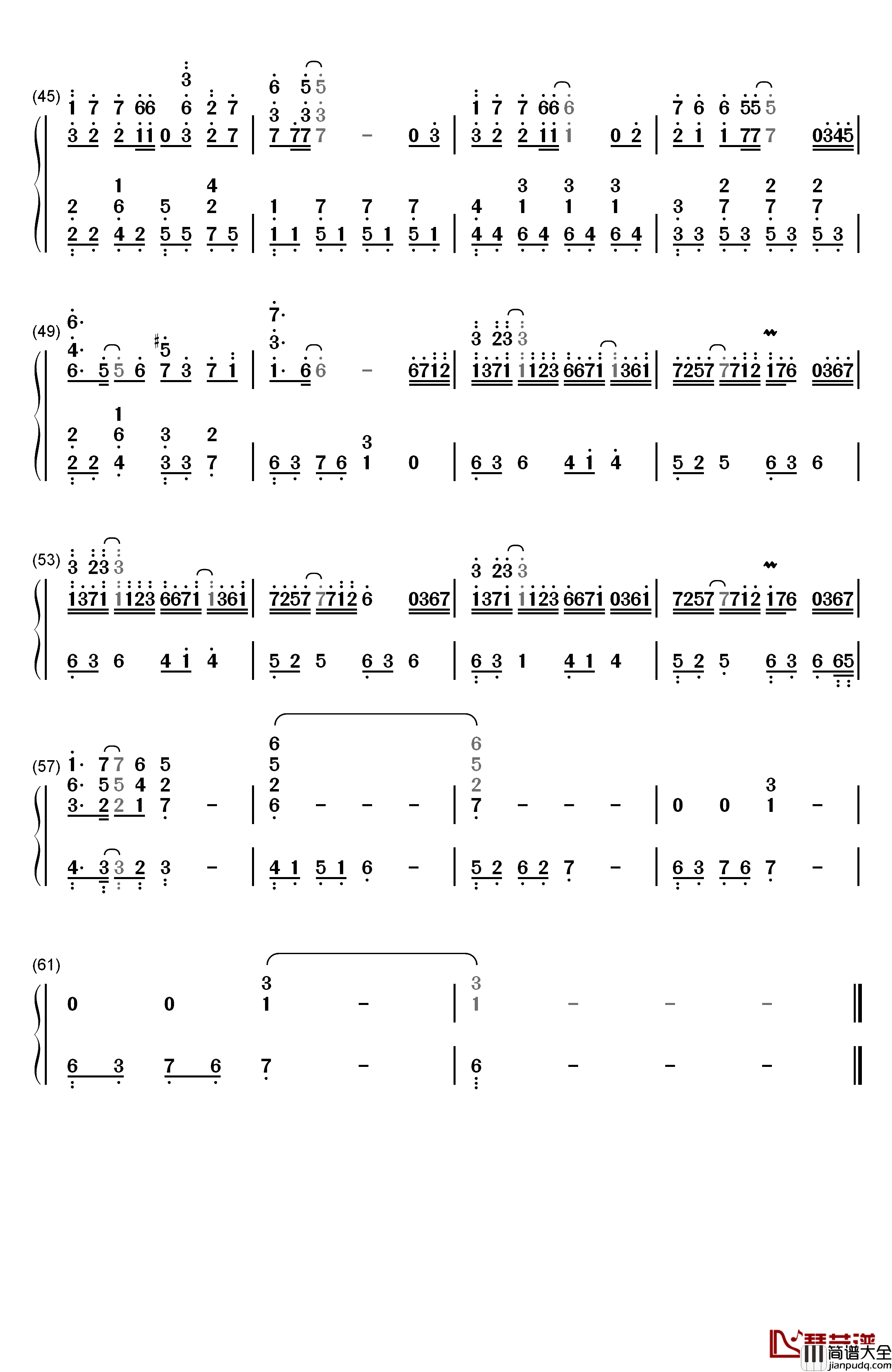 自分への手紙钢琴简谱_数字双手_西村由纪江__陈奕迅