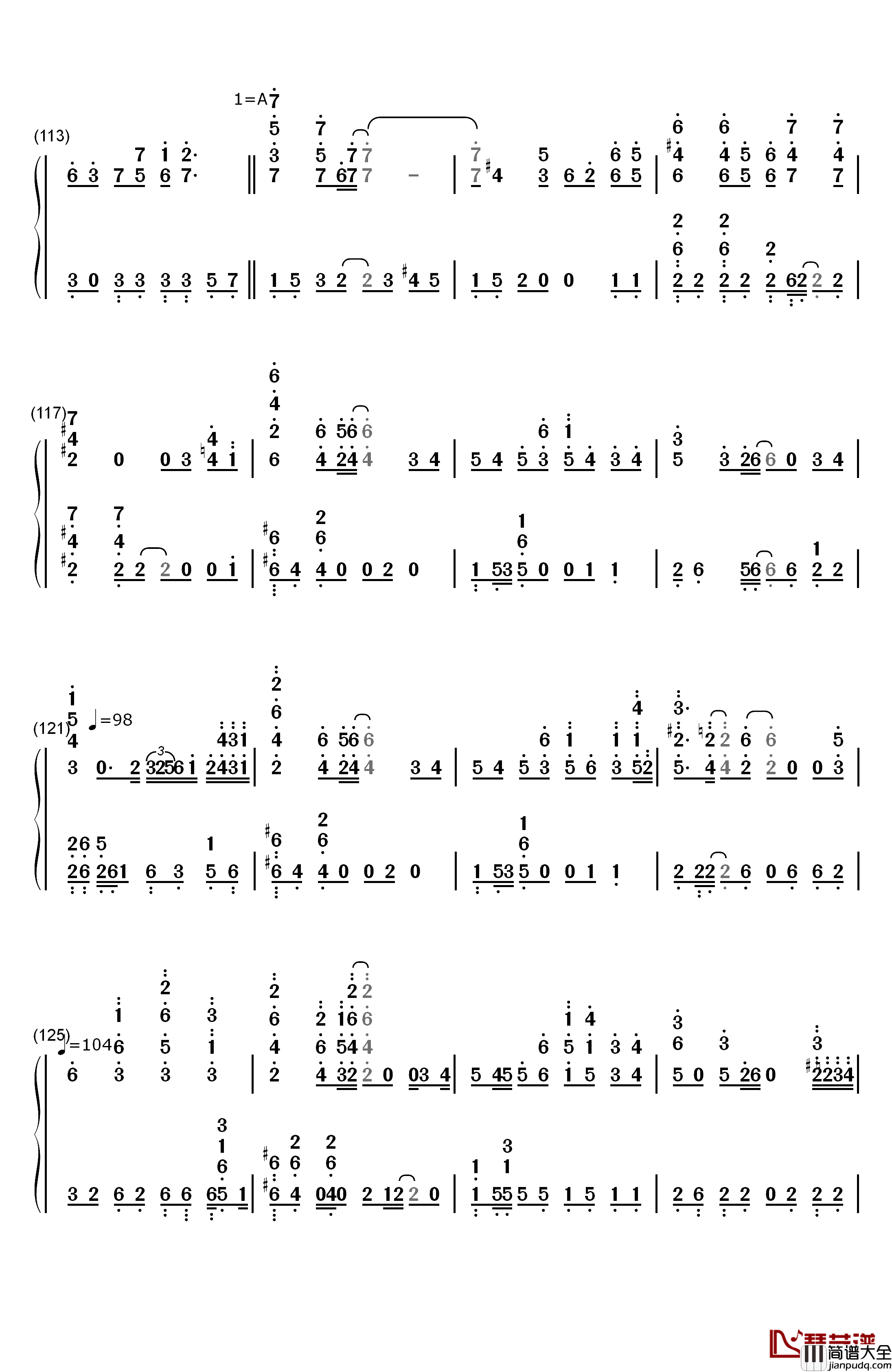 鸟之诗钢琴简谱_数字双手_Lia