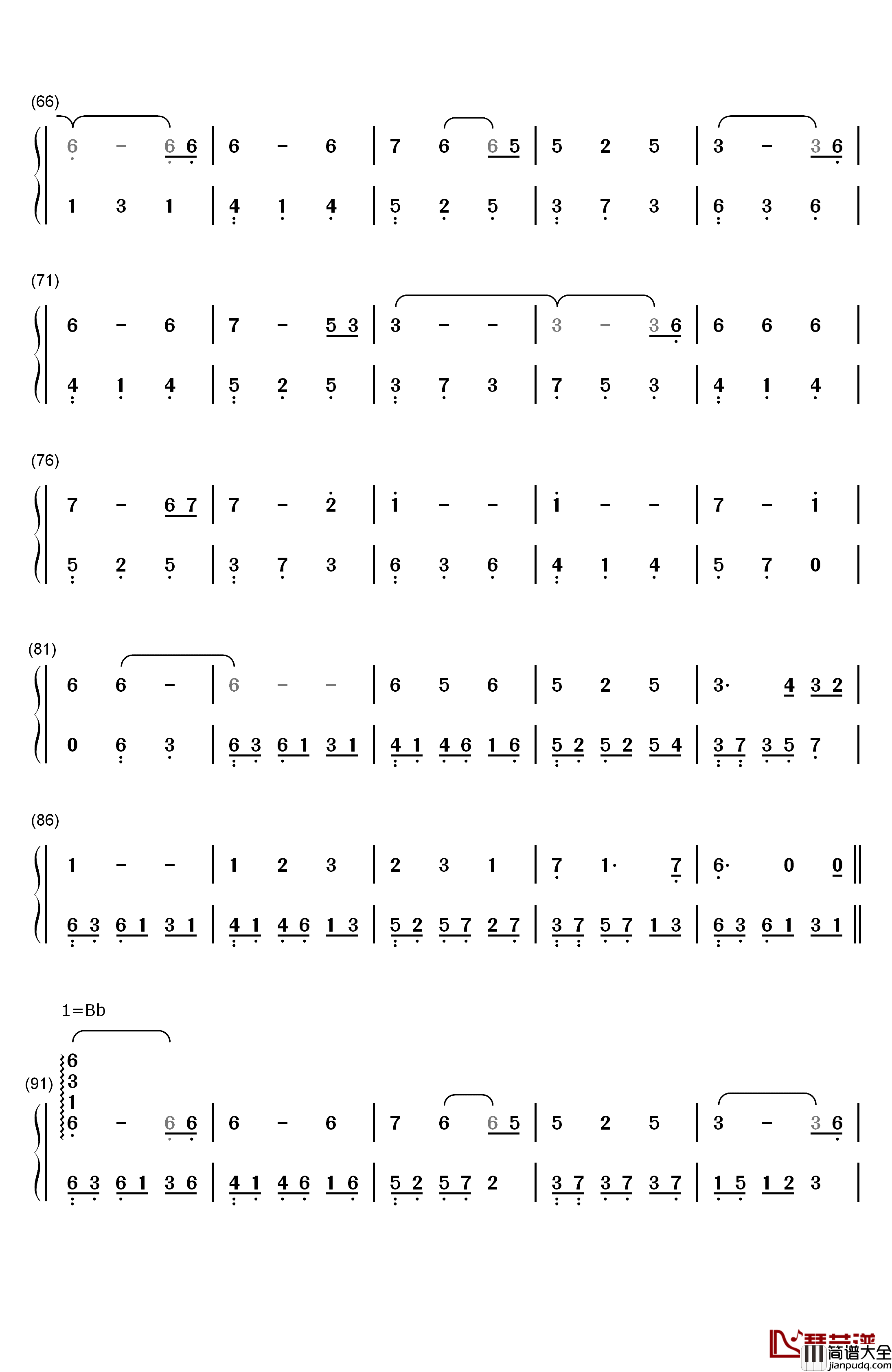 珍惜钢琴简谱_数字双手_李宇春