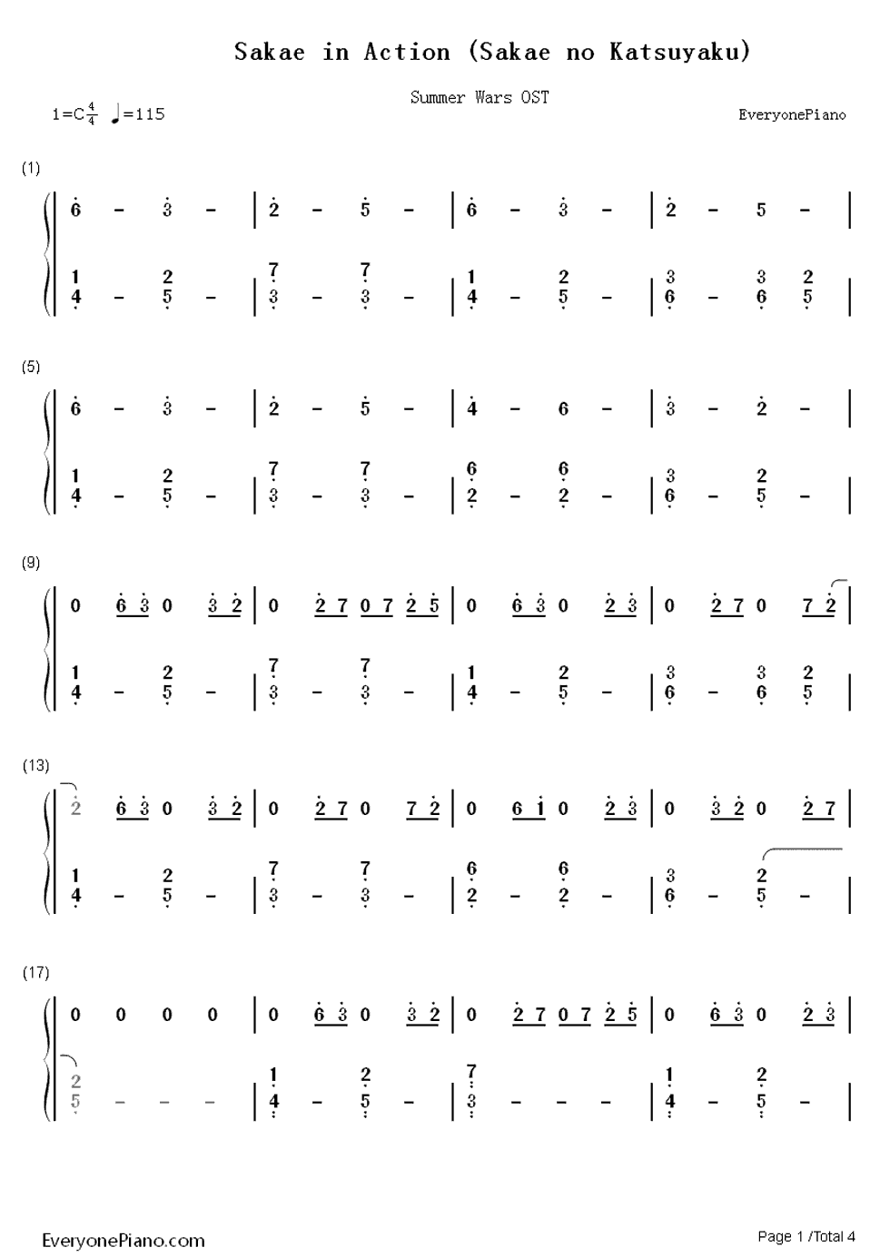 栄の活躍钢琴简谱_数字双手_松本晃彦