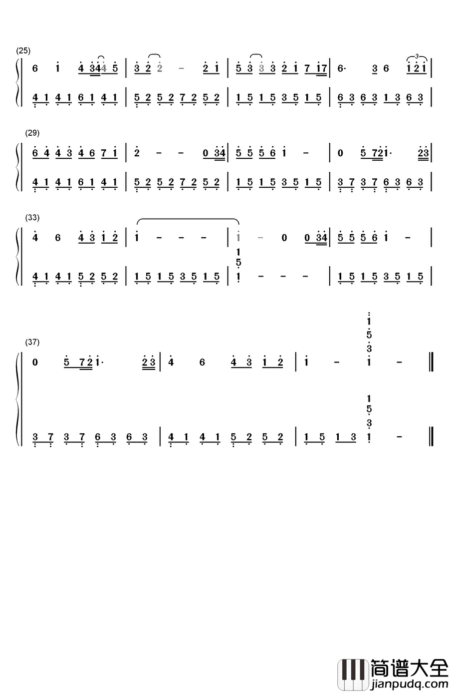 约定钢琴简谱_数字双手_周蕙