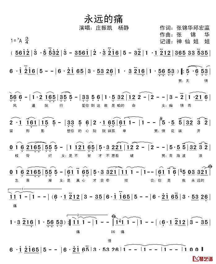 永远的痛简谱_闽南语演唱庄振凯、杨静_