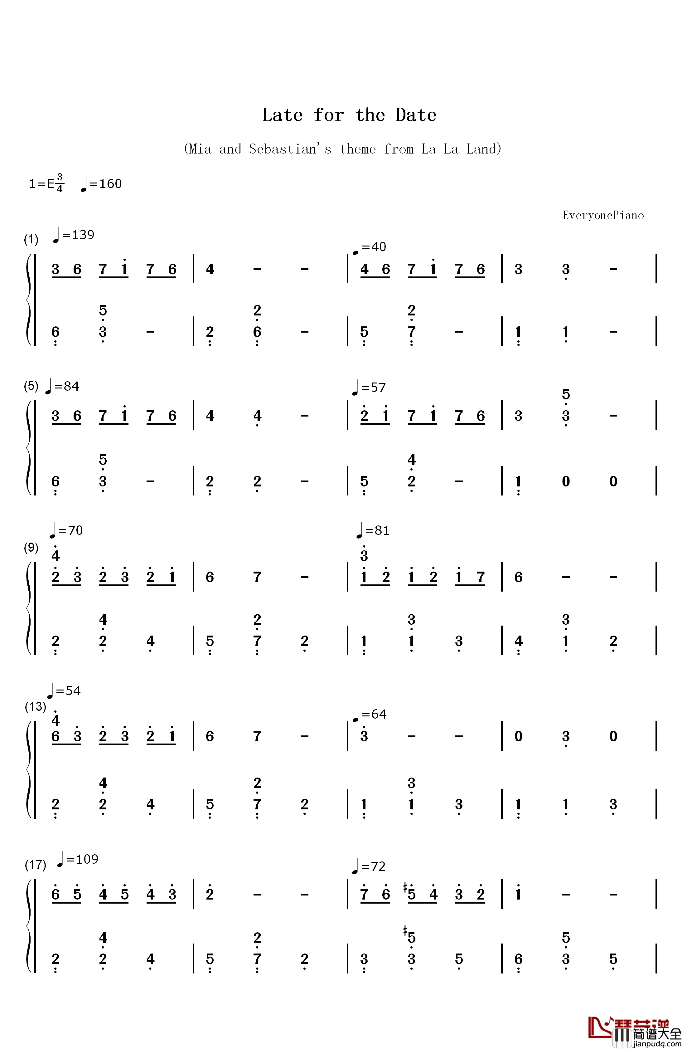 Late_For_The_Date钢琴简谱_数字双手_Justin_Hurwitz