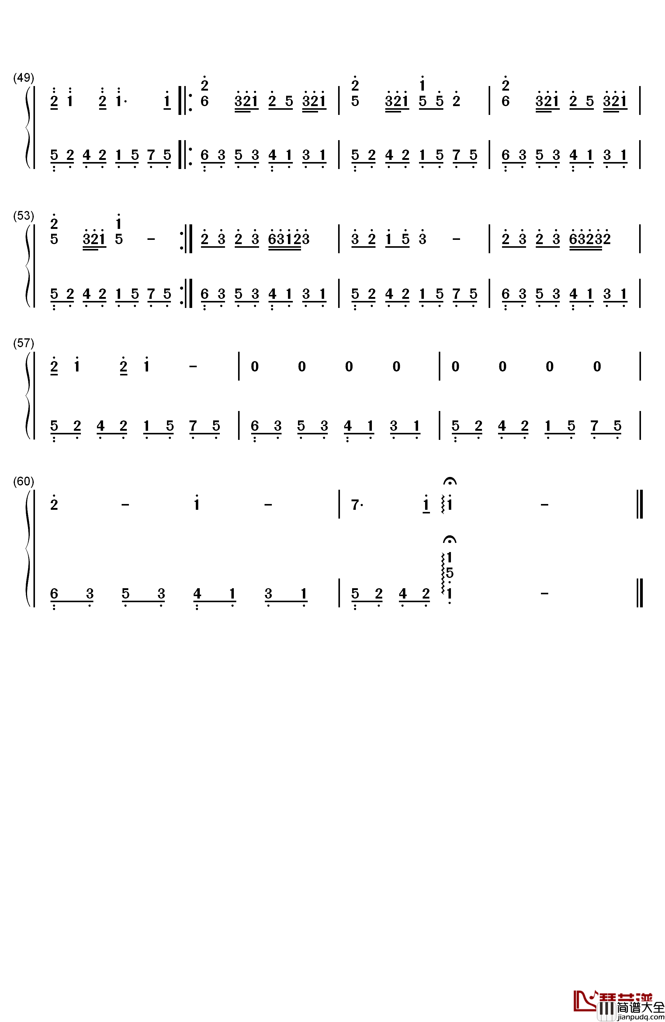 YOU钢琴简谱_数字双手_dai