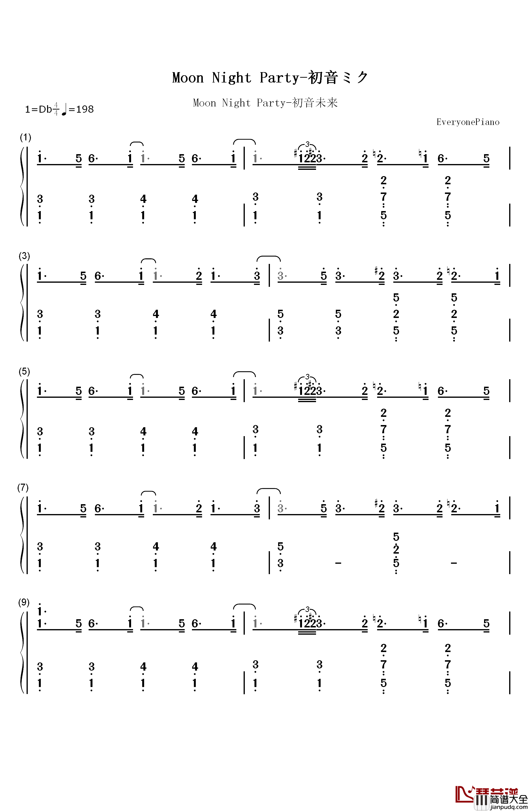 Moon_Night_Party钢琴简谱_数字双手_初音ミク