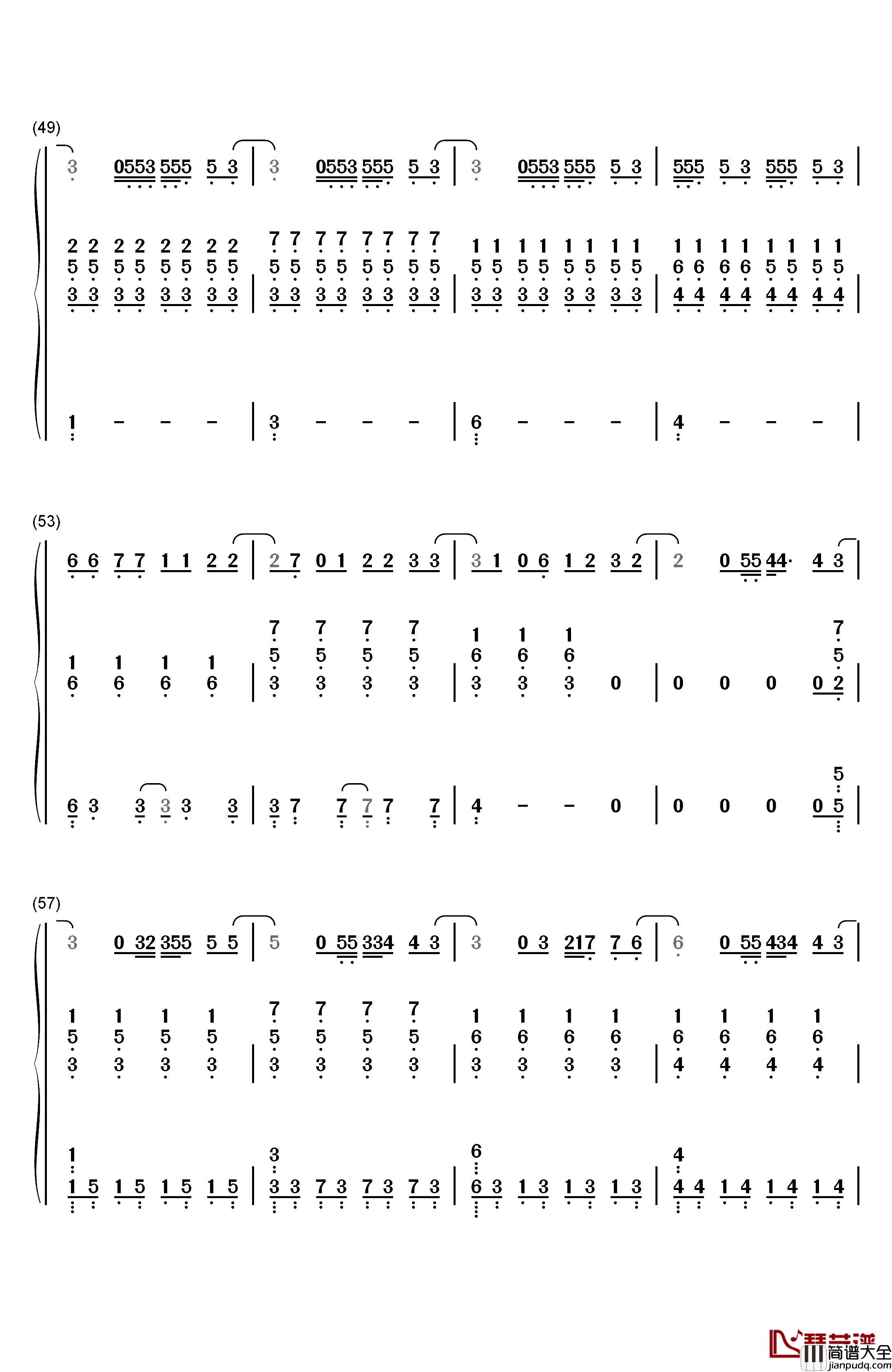 倒数钢琴简谱_数字双手_邓紫棋