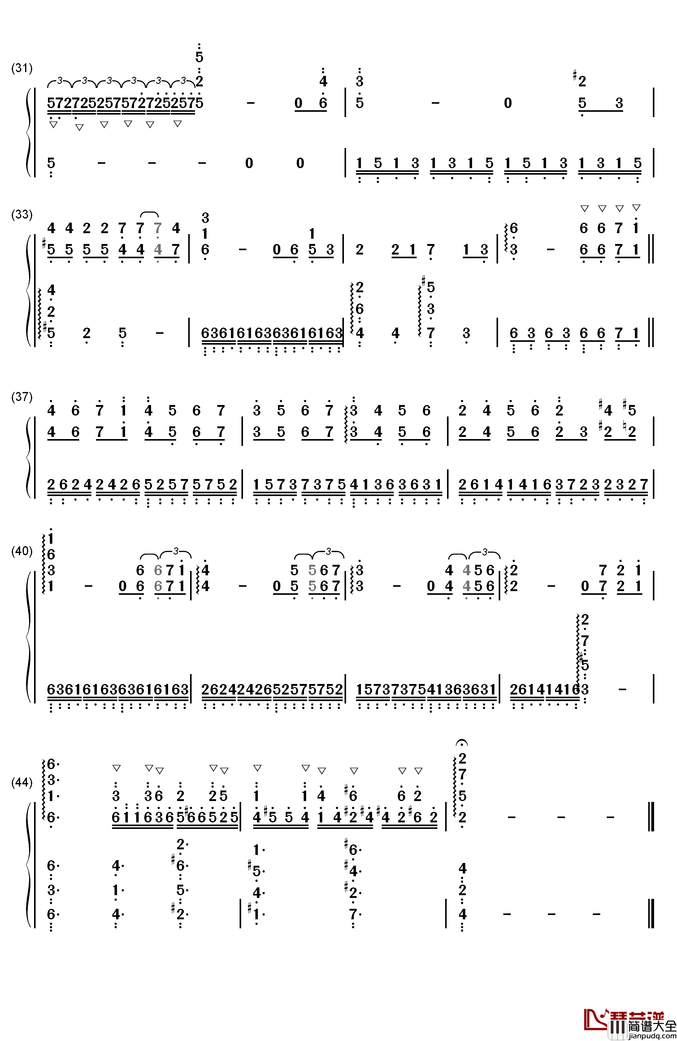 落叶_Les_Feuilles_Mortes钢琴简谱_数字双手_理查德克莱德曼