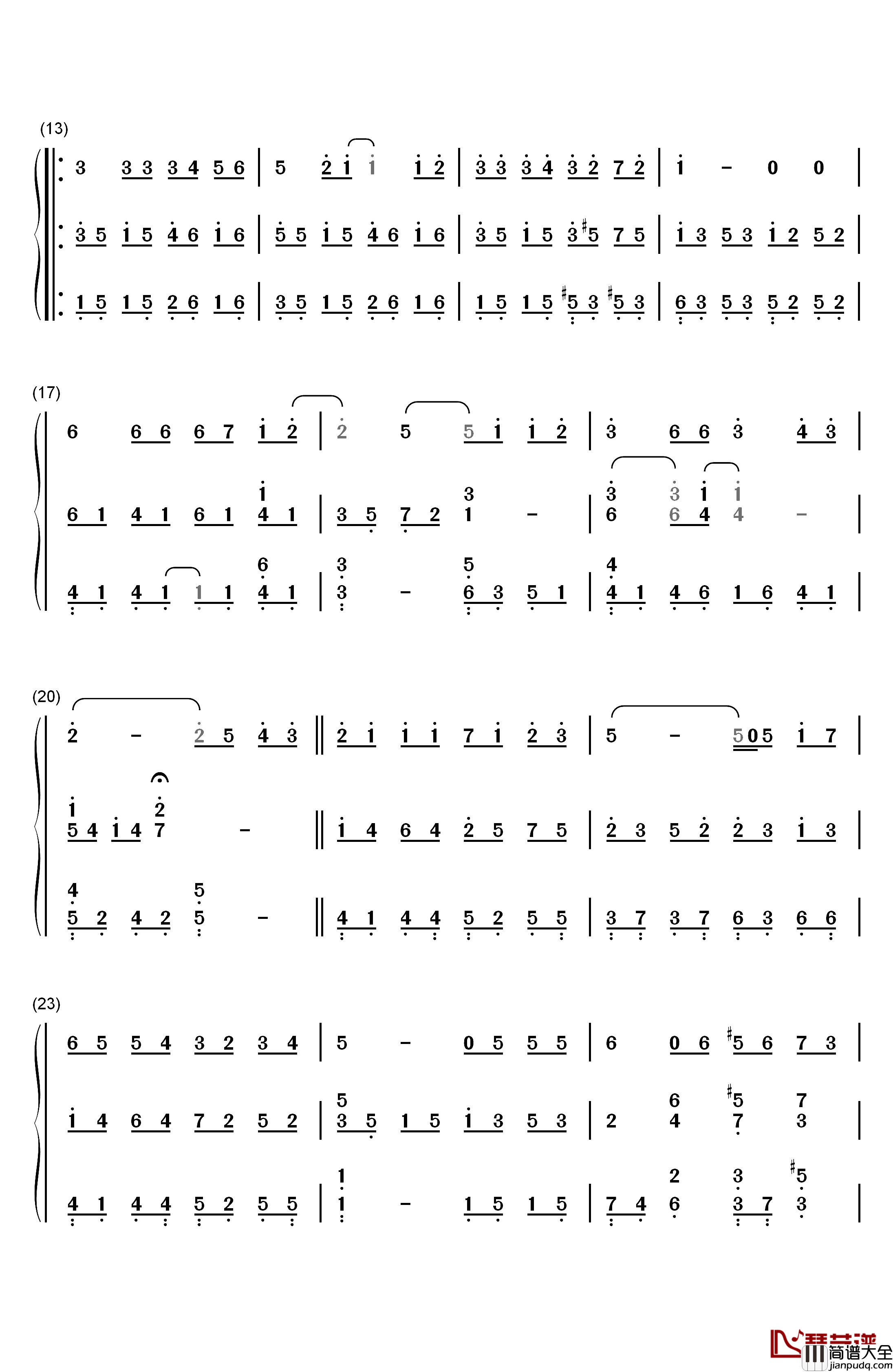 彩虹伴奏版钢琴简谱_数字双手_周杰伦